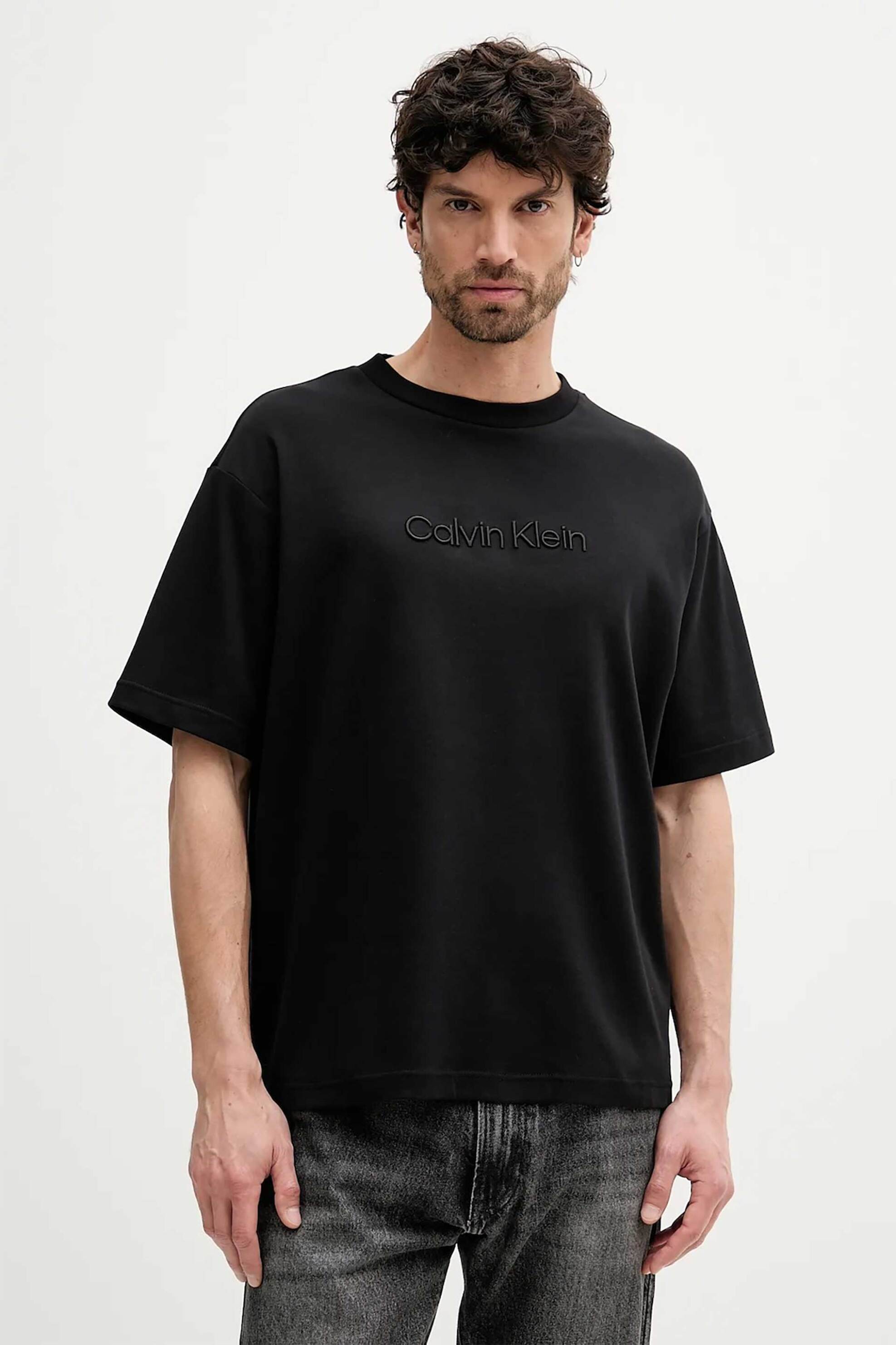 Calvin Klein ανδρικό T-shirt με ανάγλυφο λογότυπο Relaxed Fit - LV04LC206G Μαύρο