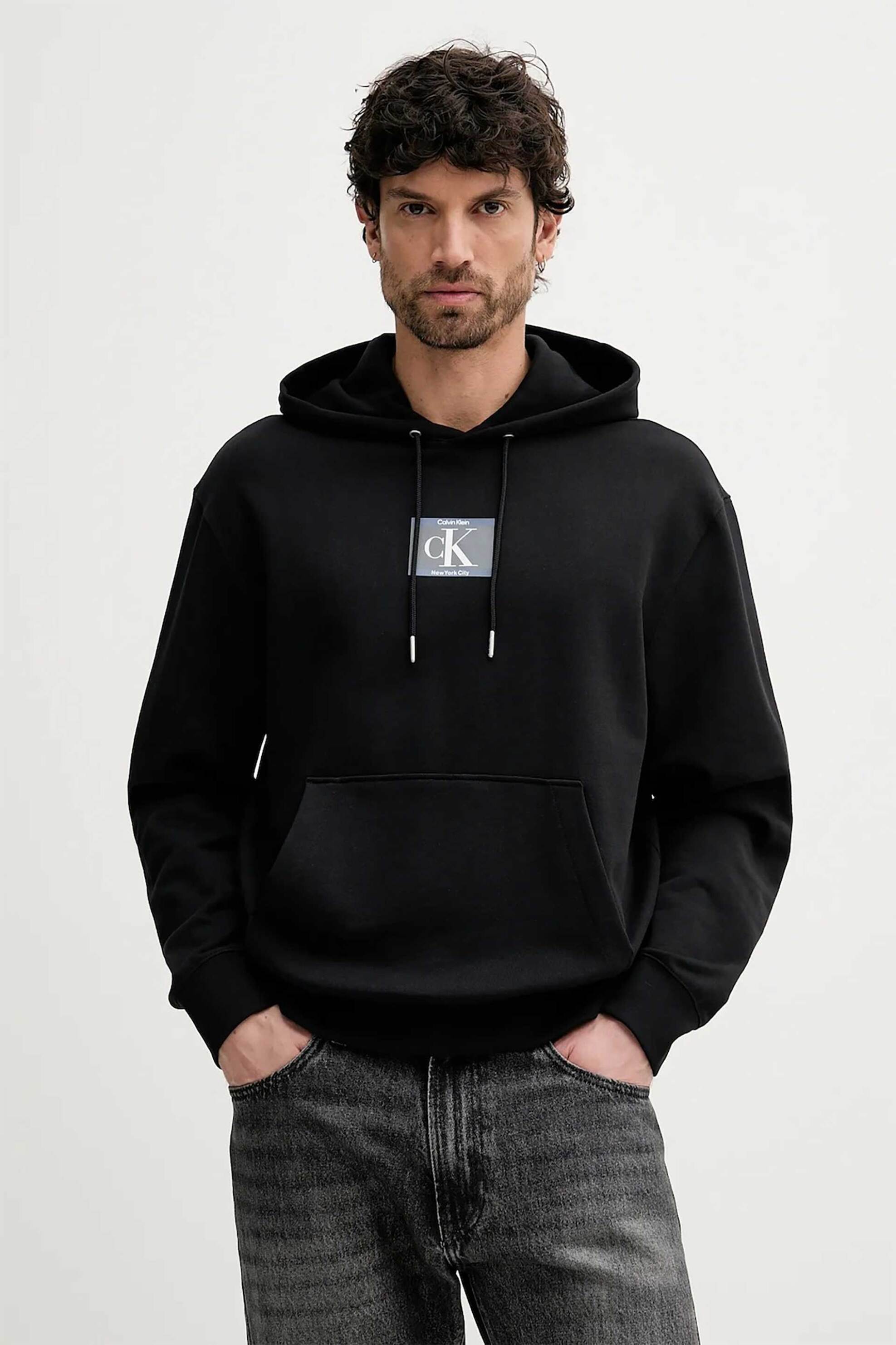 Calvin Klein ανδρική μπλούζα φούτερ με κουκούλα και λογότυπο Regular Fit - LV04RC286G Μαύρο