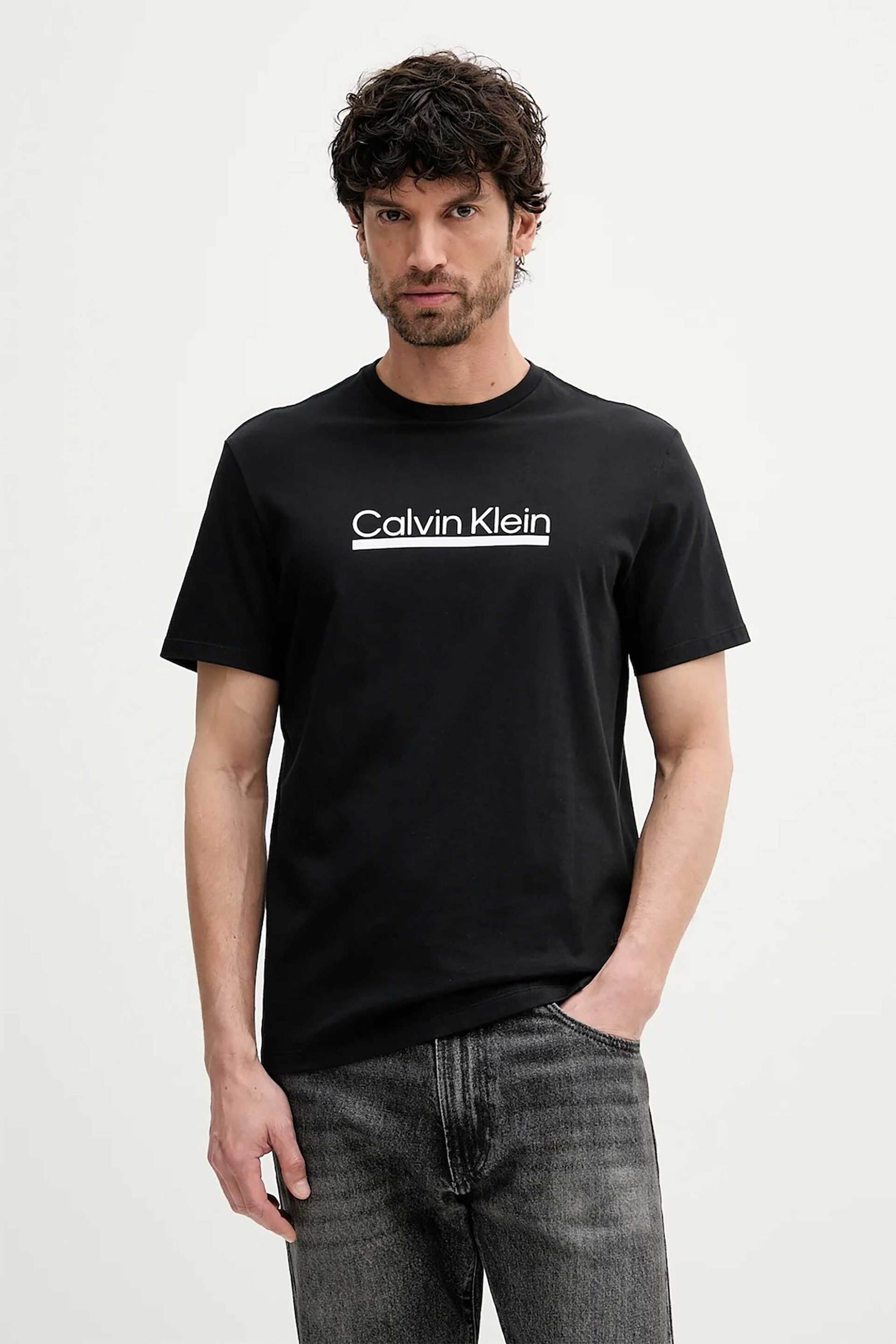 Calvin Klein ανδρικό T-shirt με logo print Regular Fit - LV04RC852G Μαύρο