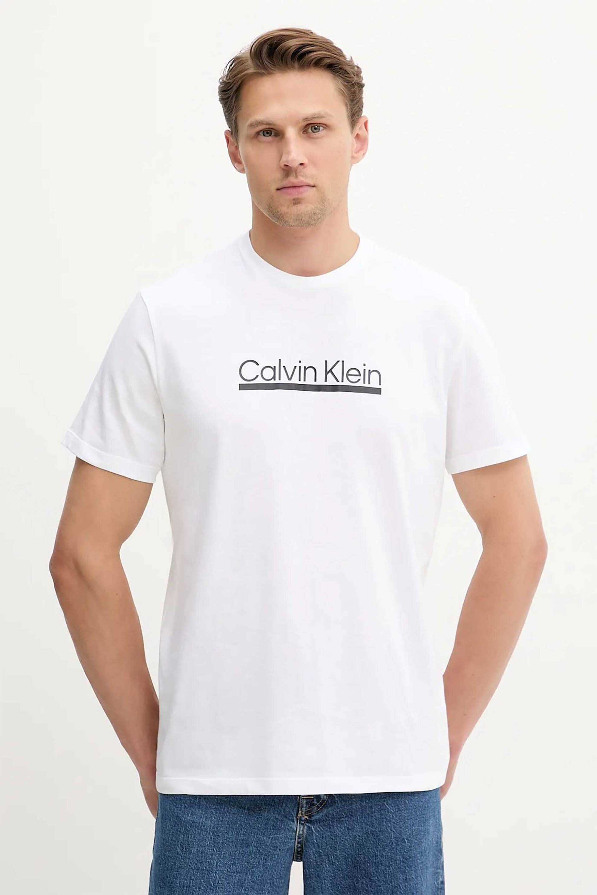 Calvin Klein ανδρικό T-shirt με logo print Regular Fit - LV04RC852G Λευκό