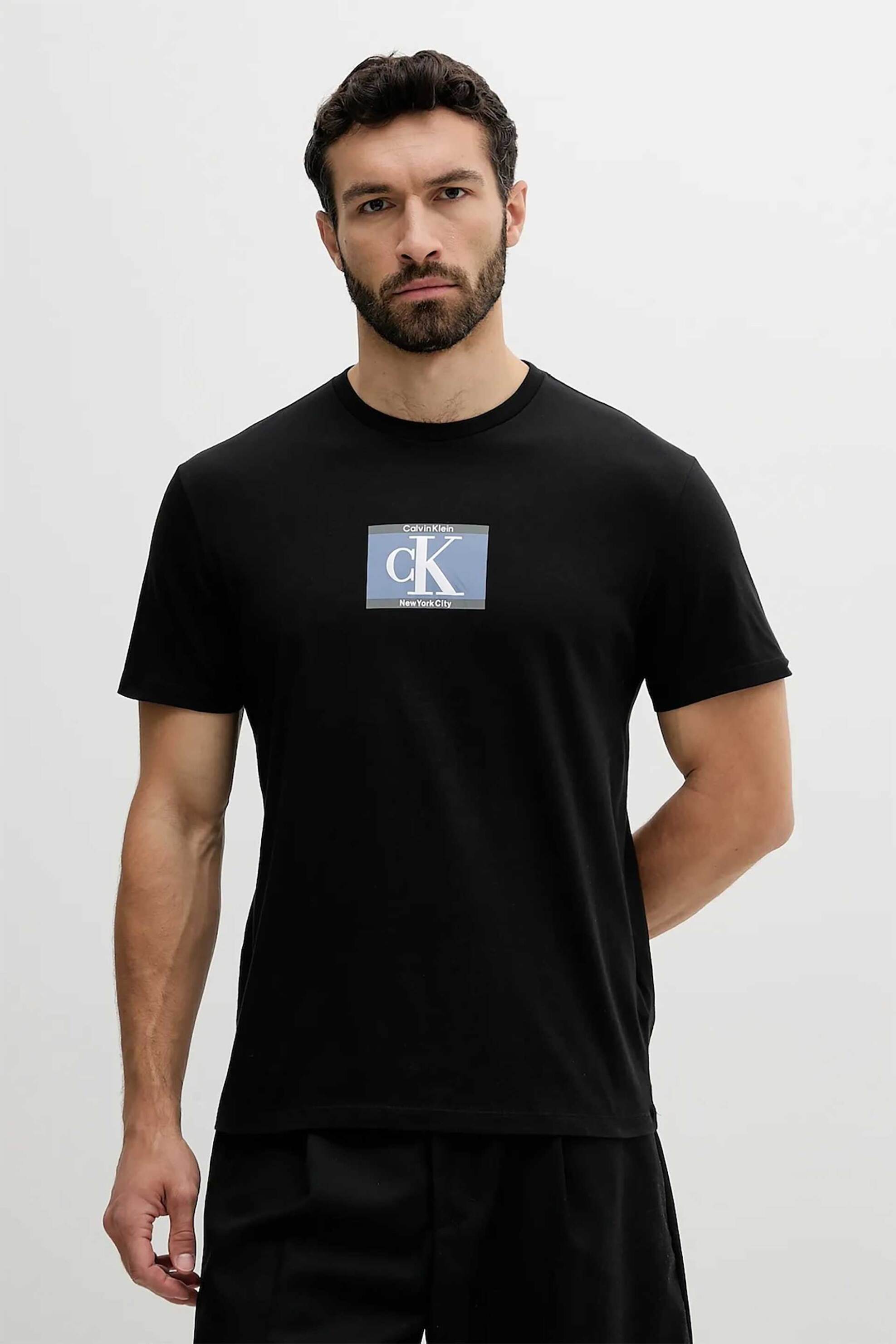 Calvin Klein ανδρικό T-shirt με logo print Regular Fit - LV04RC854G Μαύρο