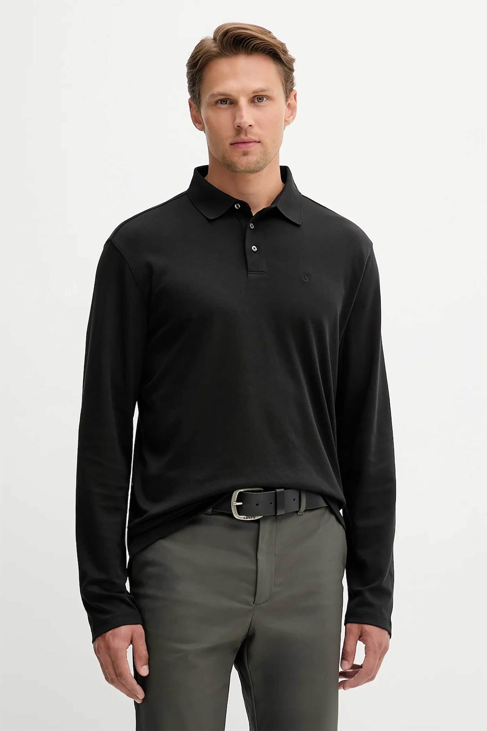 Calvin Klein ανδρική μπλούζα πόλο με κεντημένο monogram Regular Fit - LV040EM909 Μαύρο