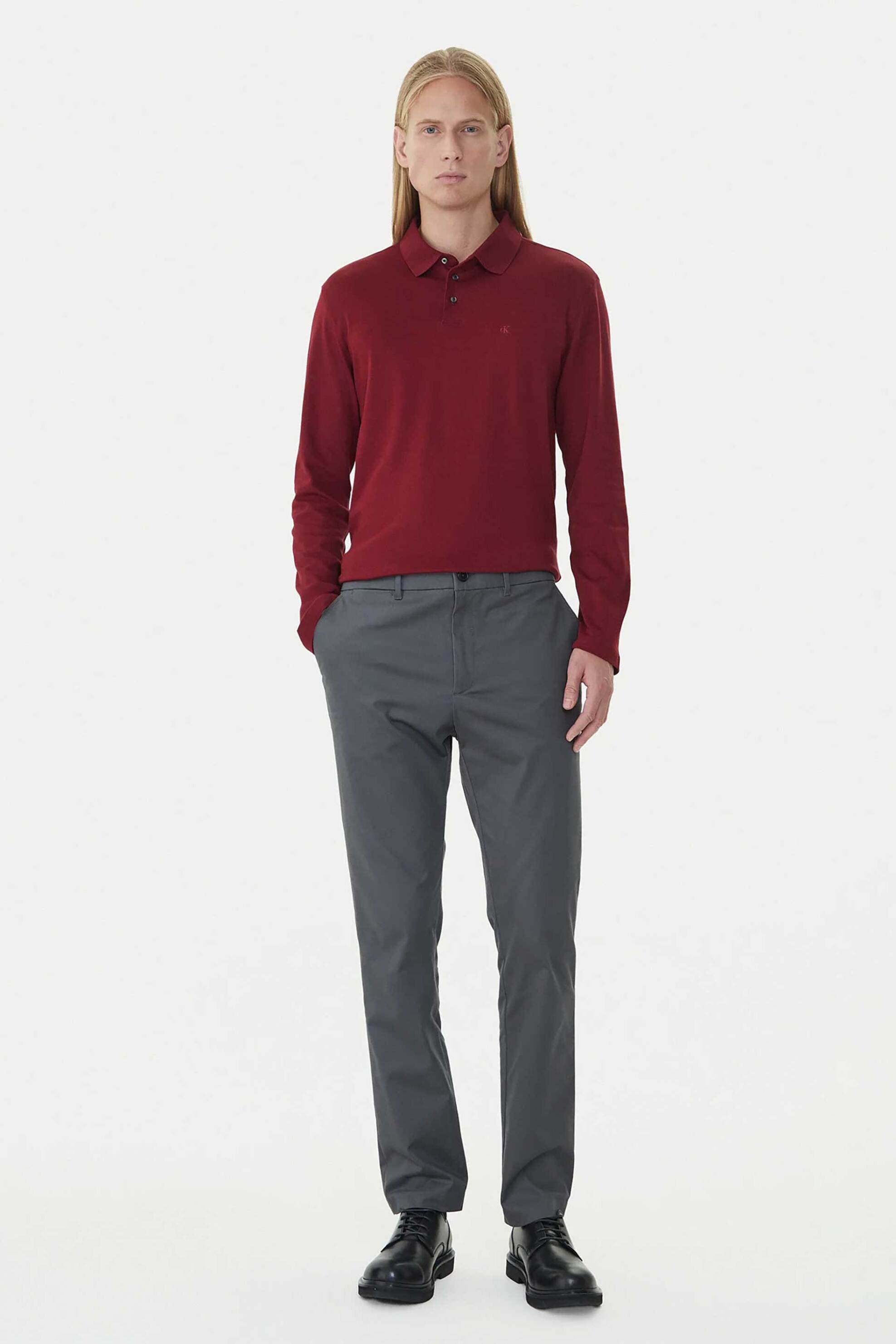 Calvin Klein ανδρική μπλούζα πόλο με κεντημένο monogram Regular Fit - LV040EM909 Μπορντό φωτογραφία