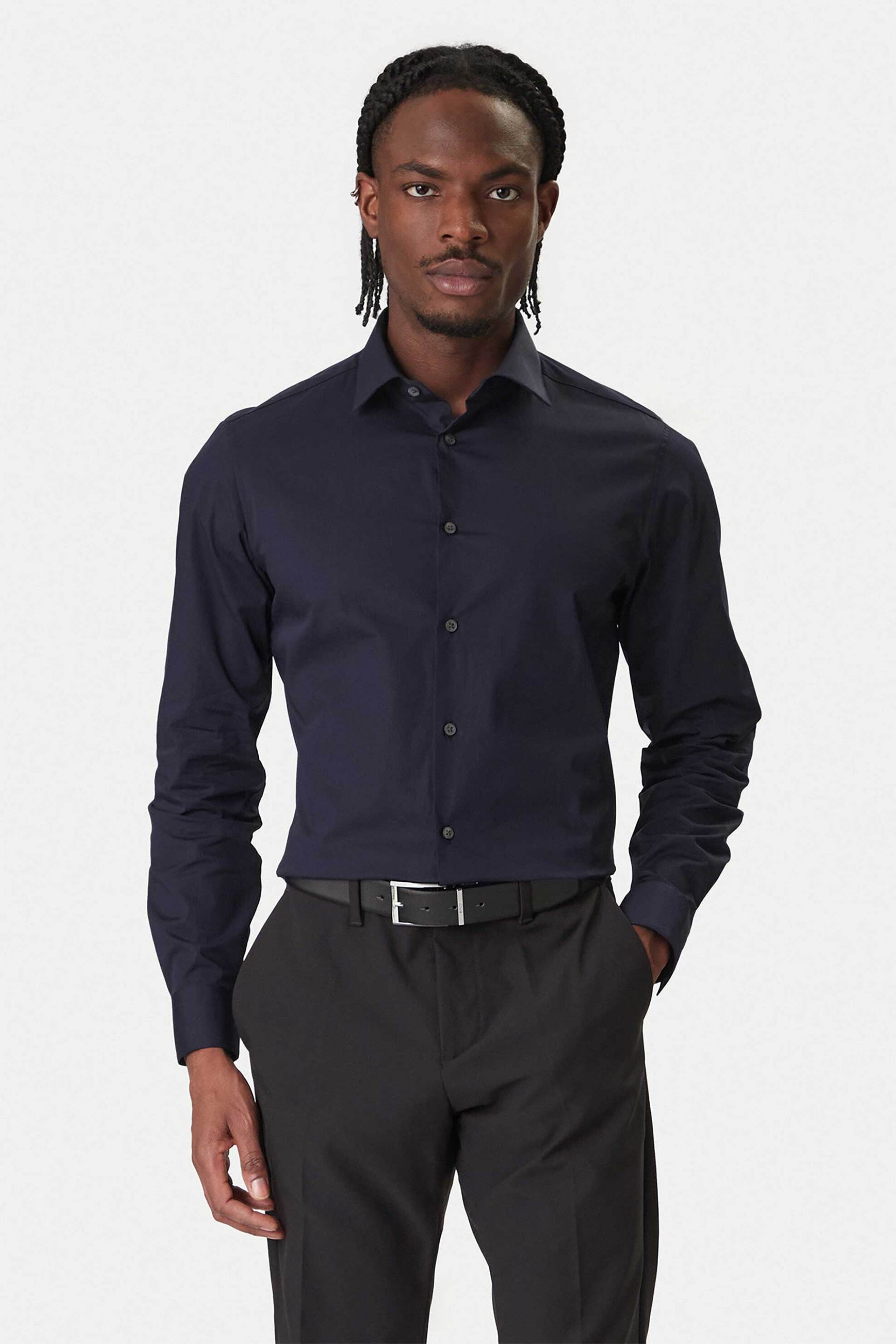 Calvin Klein ανδρικό πουκάμισο μονόχρωμο Slim Fit - LV019EU001 Μπλε Σκούρο
