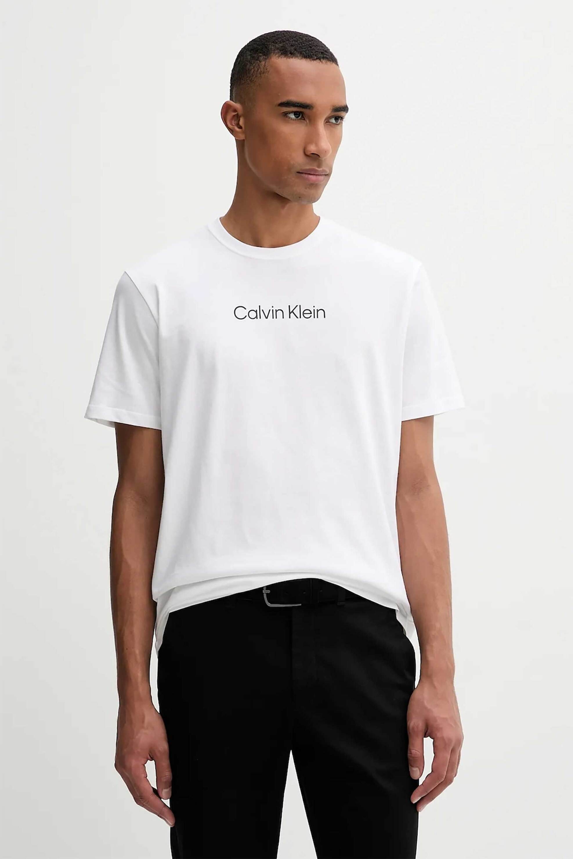 Calvin Klein ανδρικό T-shirt με logo print Regular Fit - LV04LD230G Λευκό
