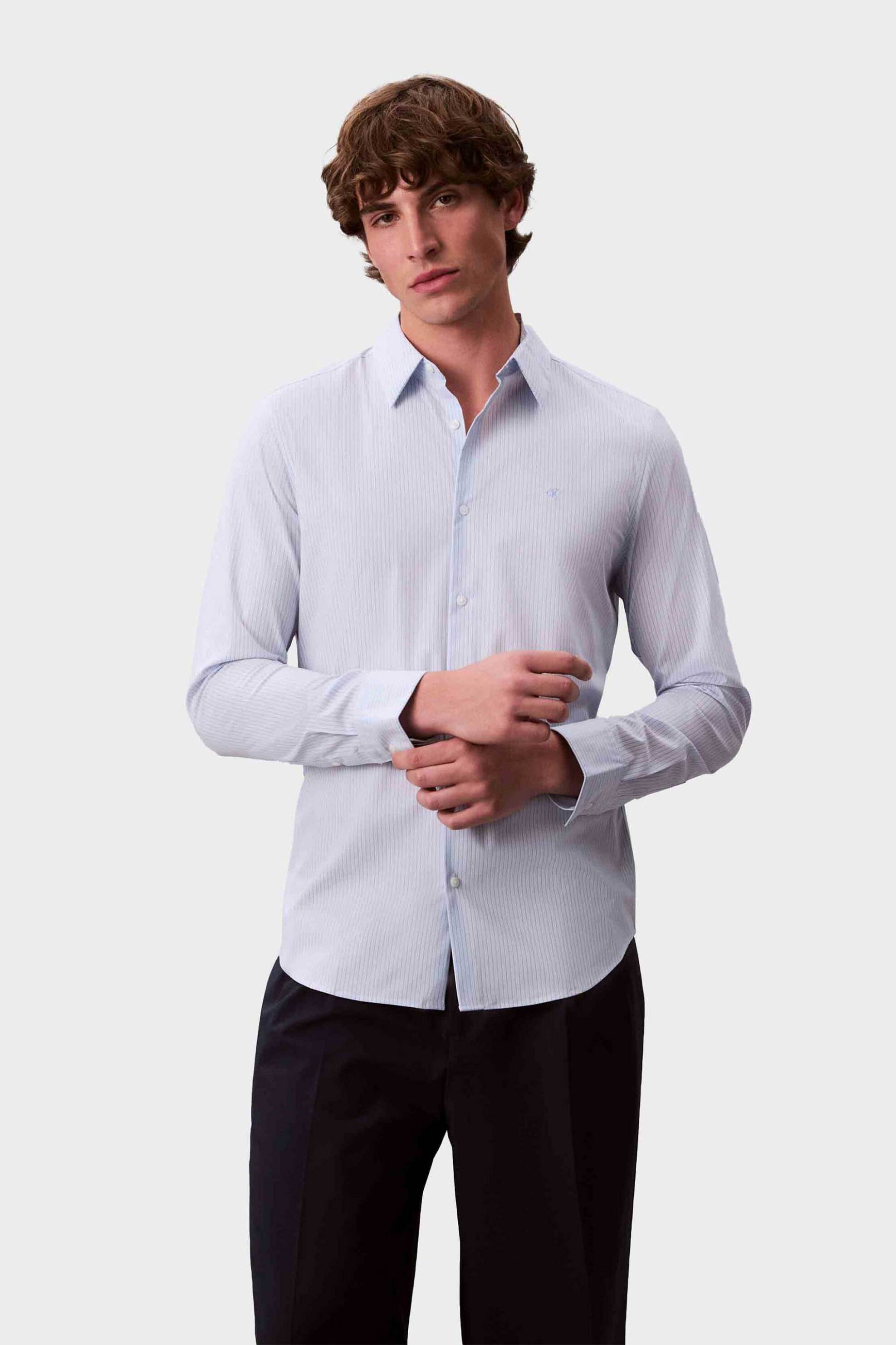 Calvin Klein ανδρικό πουκάμισο ριγέ Slim Fit - LV04LE120G Γαλάζιο