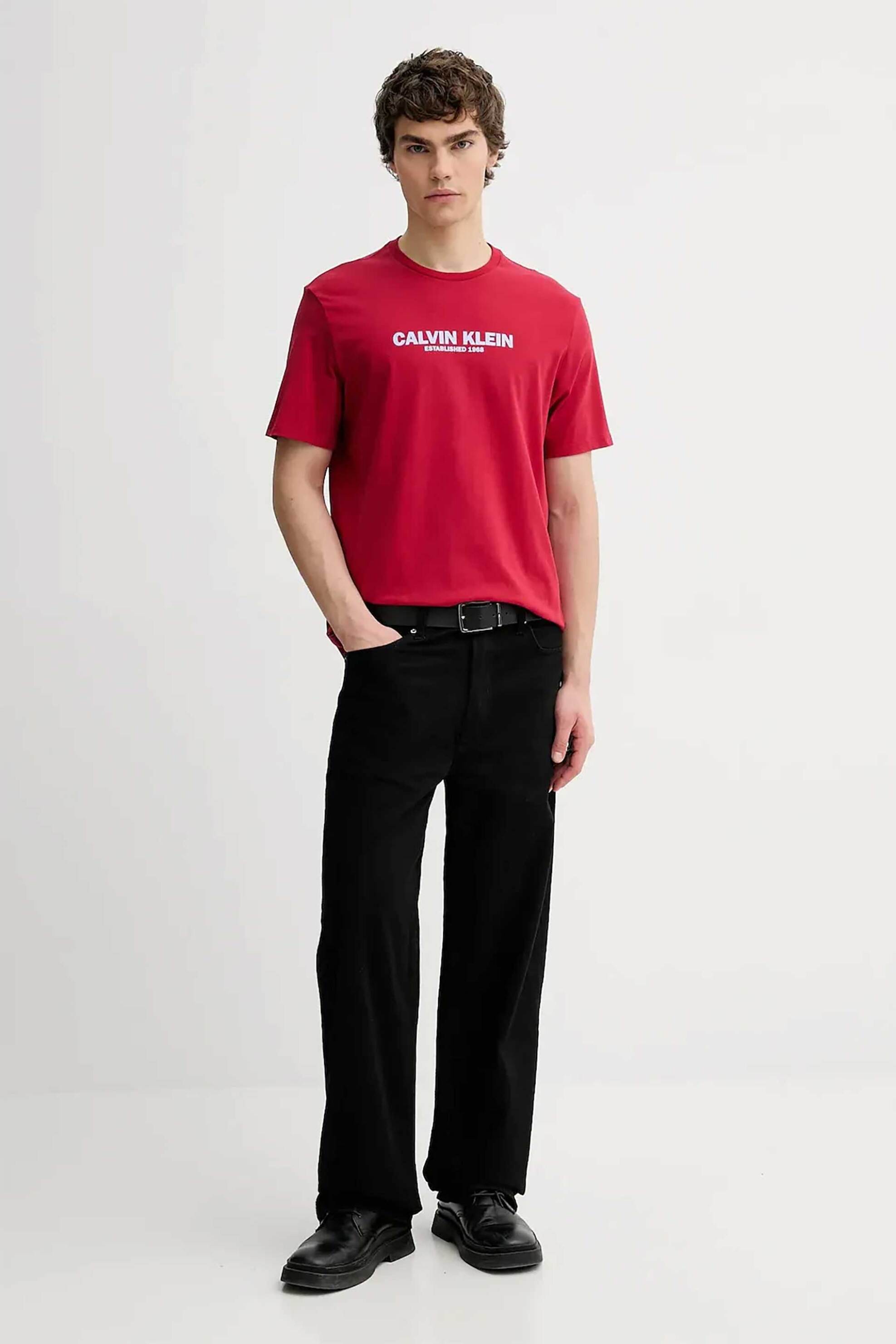 Calvin Klein ανδρικό T-shirt με logo print Regular Fit - LV04RE820G Κόκκινο
