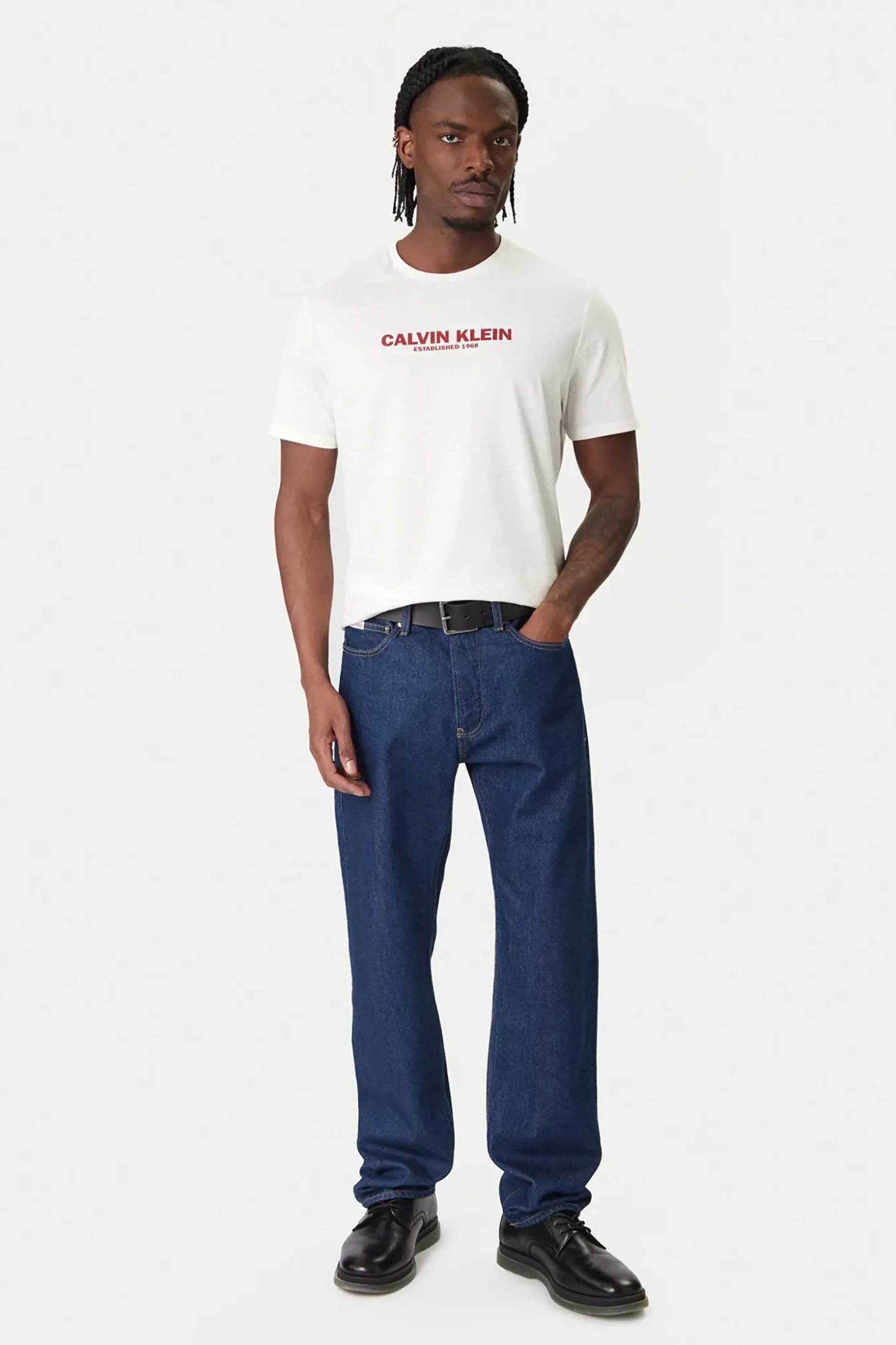 Calvin Klein ανδρικό T-shirt με logo print Regular Fit - LV04RE820G Κρέμ