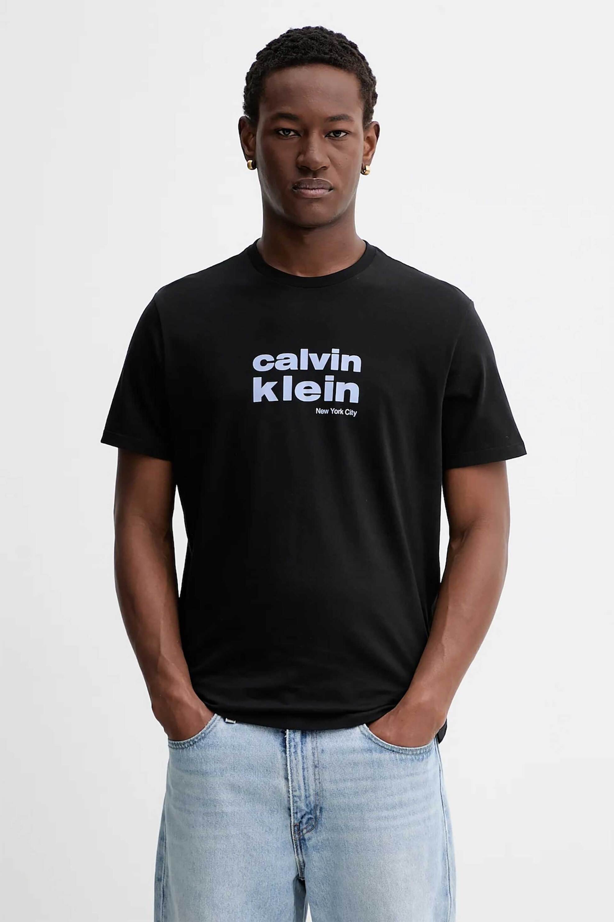 Calvin Klein ανδρικό T-shirt με logo print Regular Fit - LV04RE821G Μαύρο