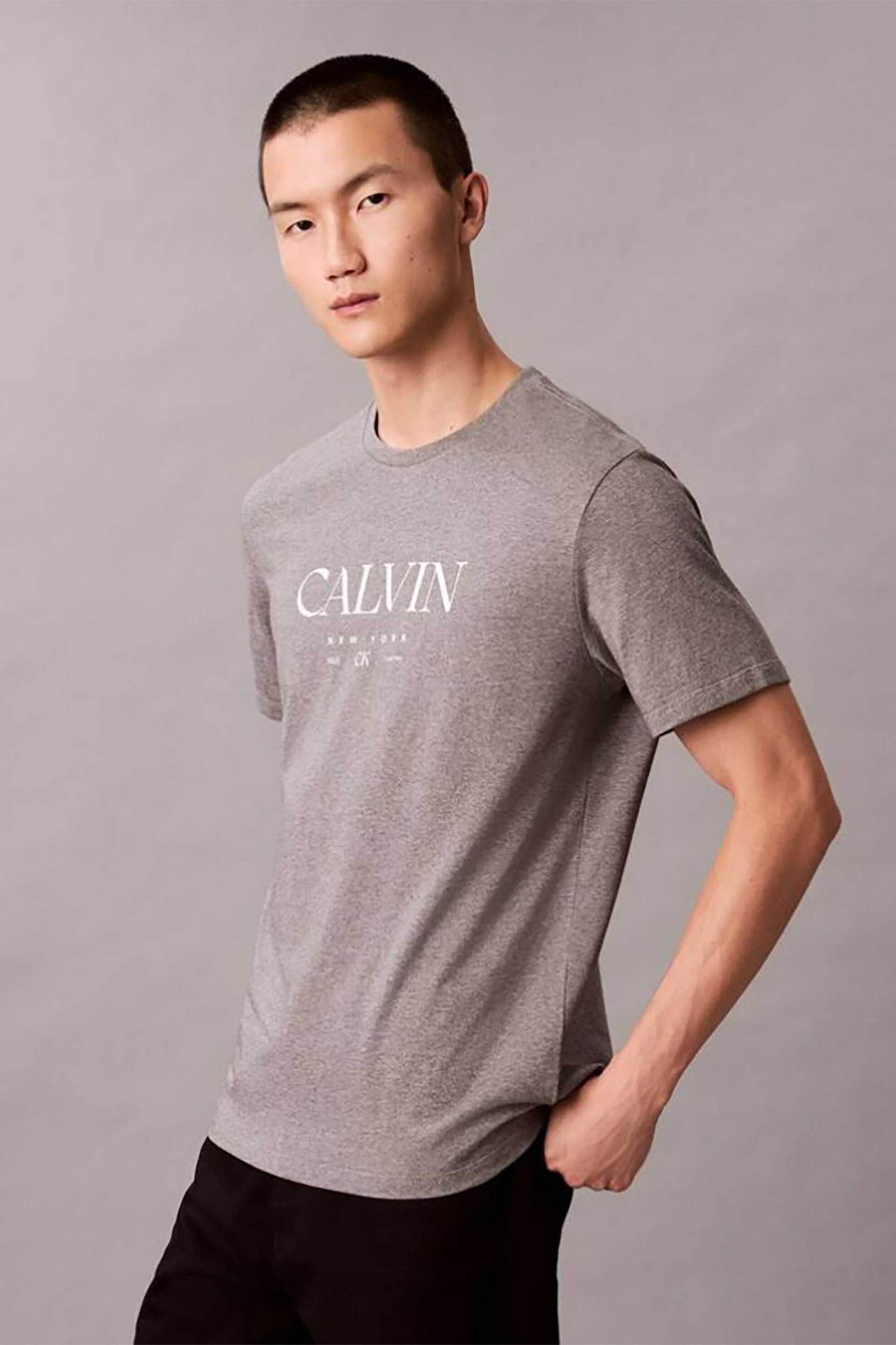 Calvin Klein ανδρικό T-shirt με logo print Regular Fit - LV04RE807G Γκρι