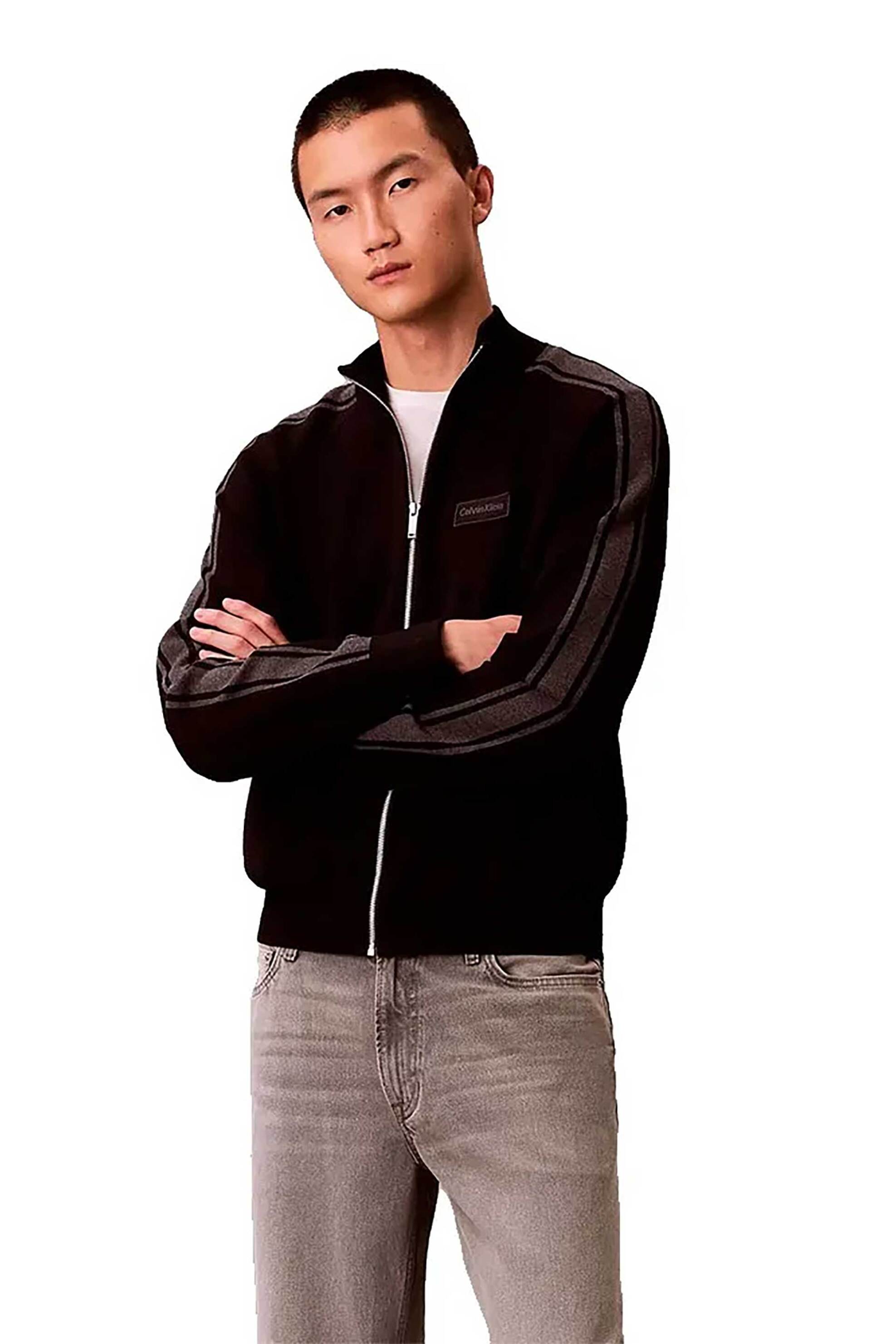 Calvin Klein ανδρική ζακέτα φούτερ με λογότυπο Regular Fit - LV04LE306G Μαύρο