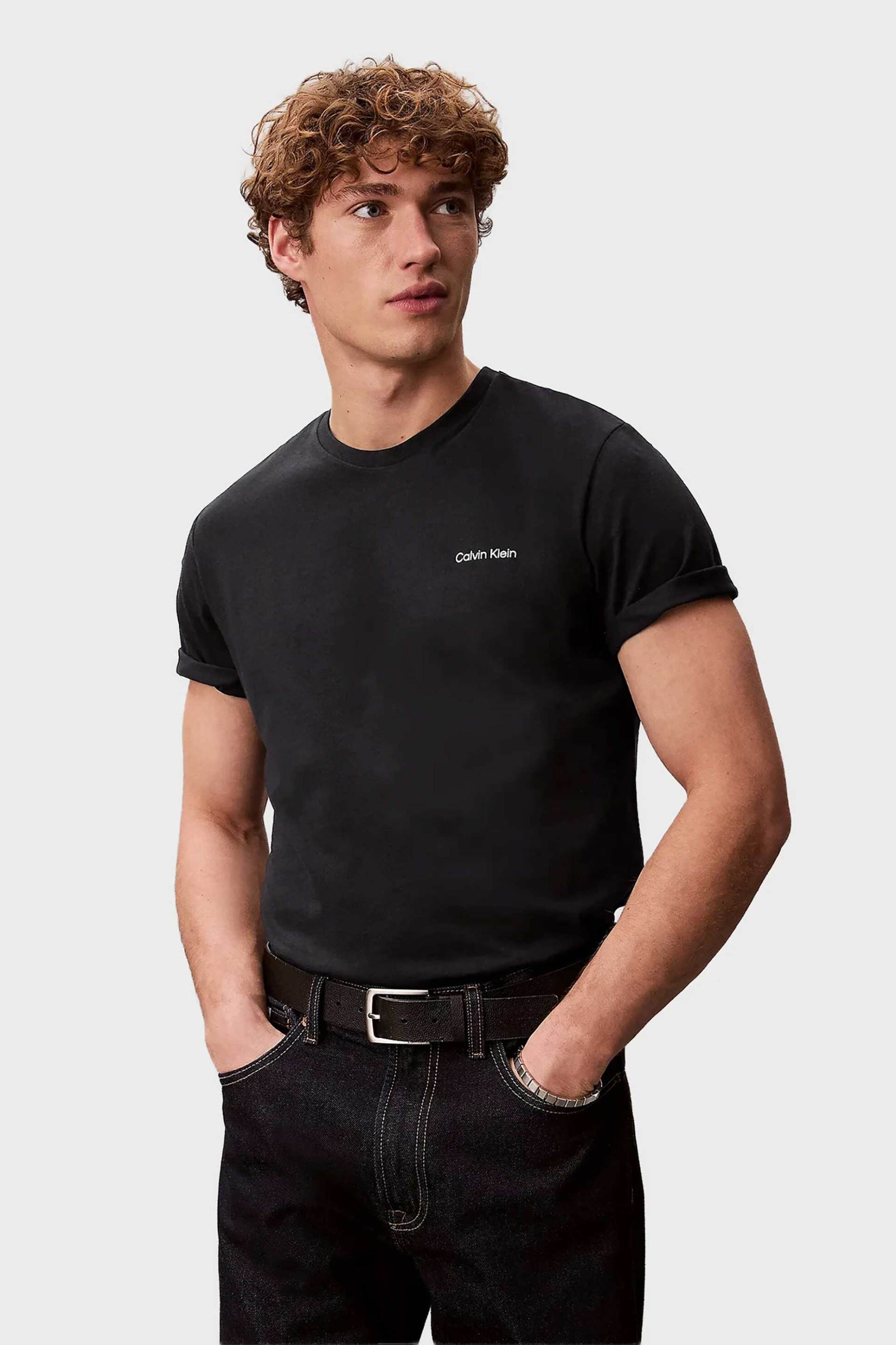 Calvin Klein ανδρικό T-shirt με λογότυπο Regular Fit - LV04LC255G Μαύρο