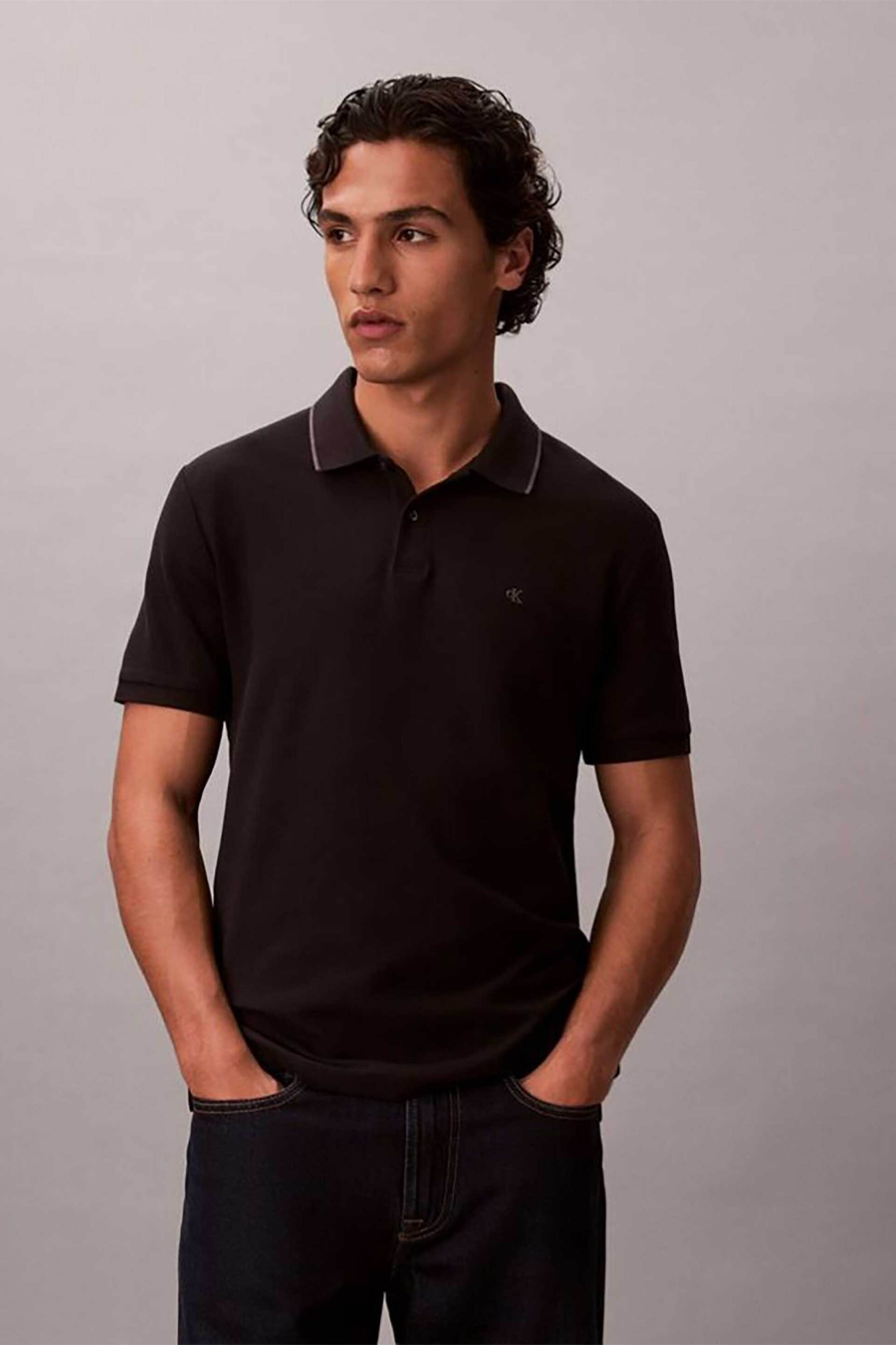 Calvin Klein ανδρική μπλούζα πόλο με κεντημένο λογότυπο Regular Fit - LV04LC239G Μαύρο