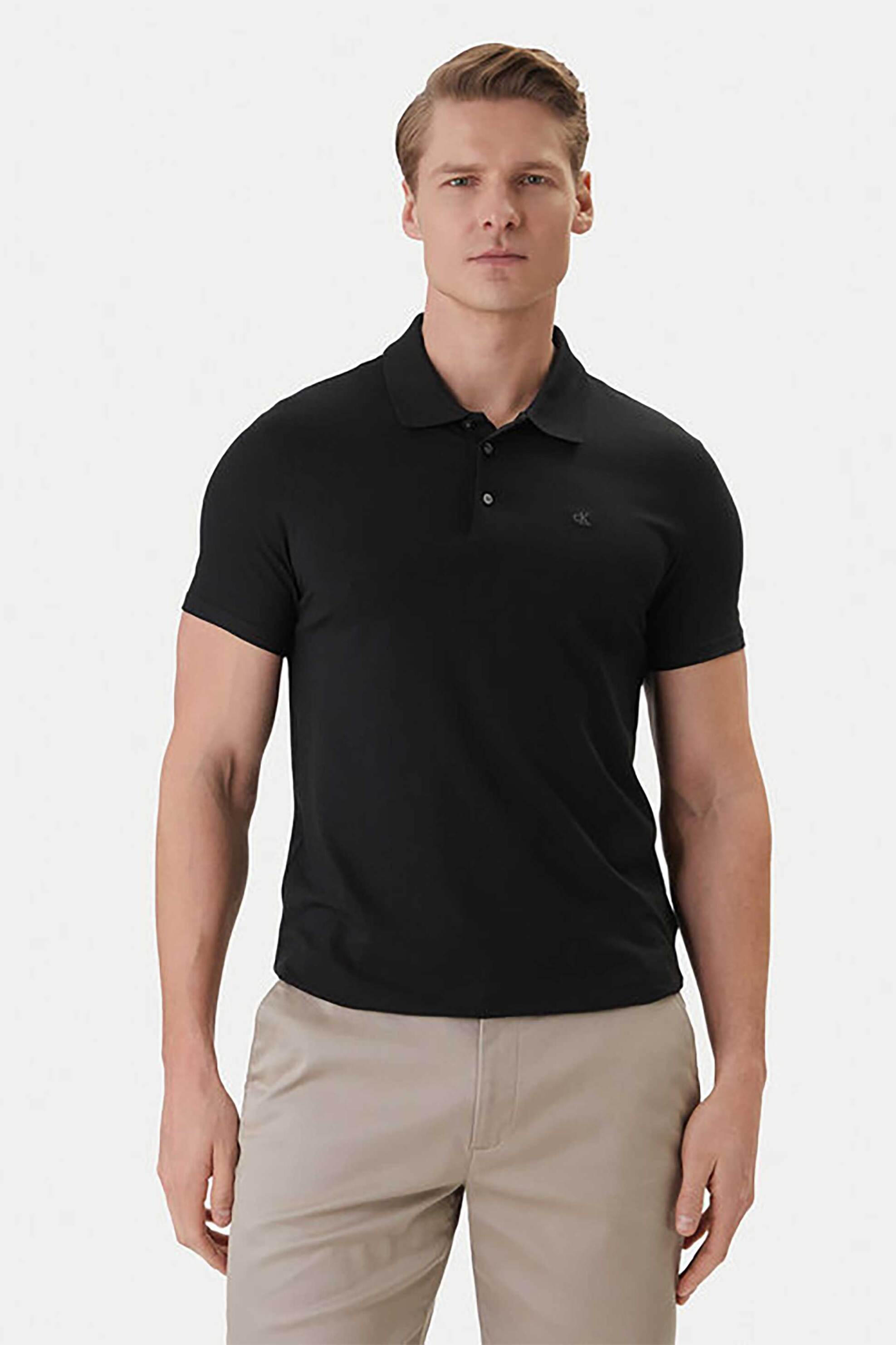 Calvin Klein ανδρική μπλούζα πόλο με κεντημένο monogram Slim Fit - LV04LF200G Μαύρο