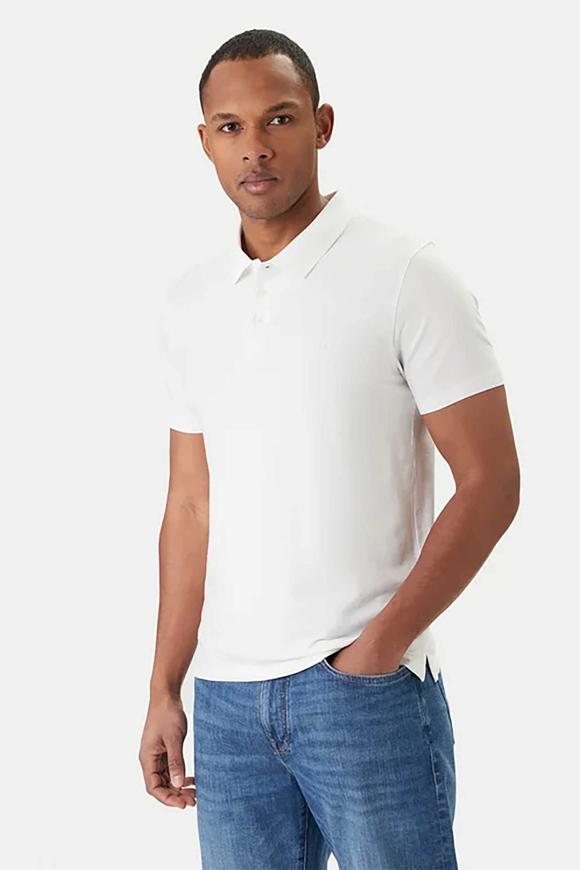 Calvin Klein ανδρική μπλούζα πόλο με κεντημένο monogram Slim Fit - LV04LF200G Λευκό