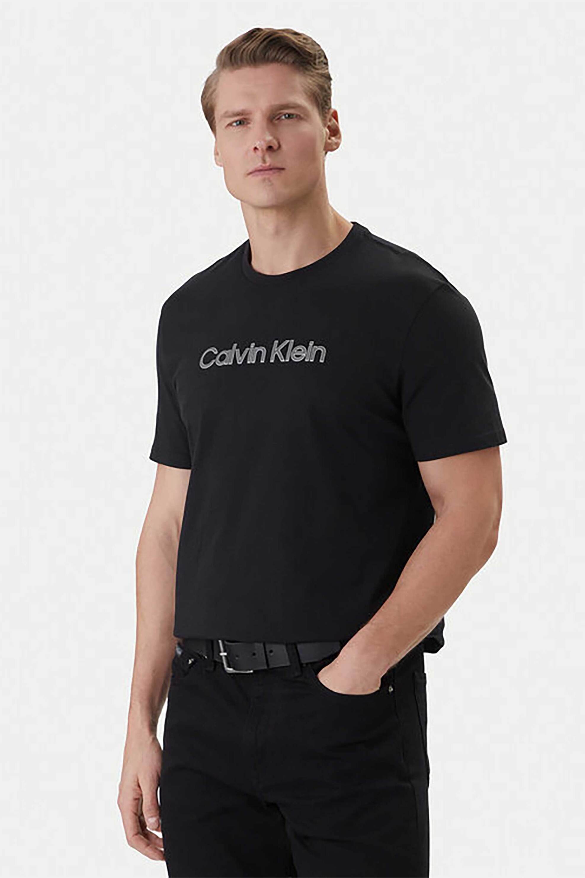 Calvin Klein ανδρικό T-shirt με κεντημένο monogram Regular Fit - LV04LF809G Μαύρο
