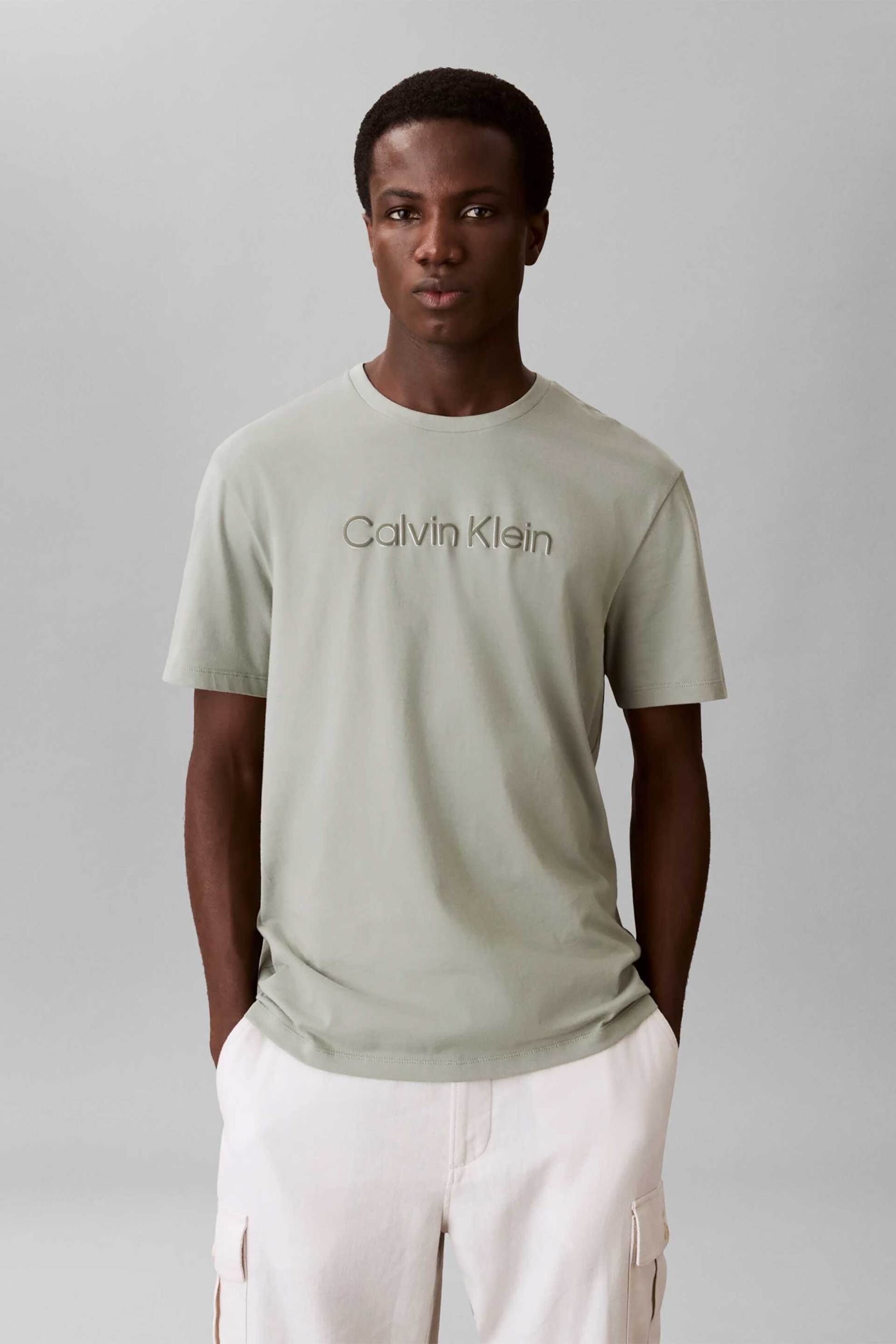 Calvin Klein ανδρικό T-shirt με κεντημένο monogram Regular Fit - LV04LF809G Χακί