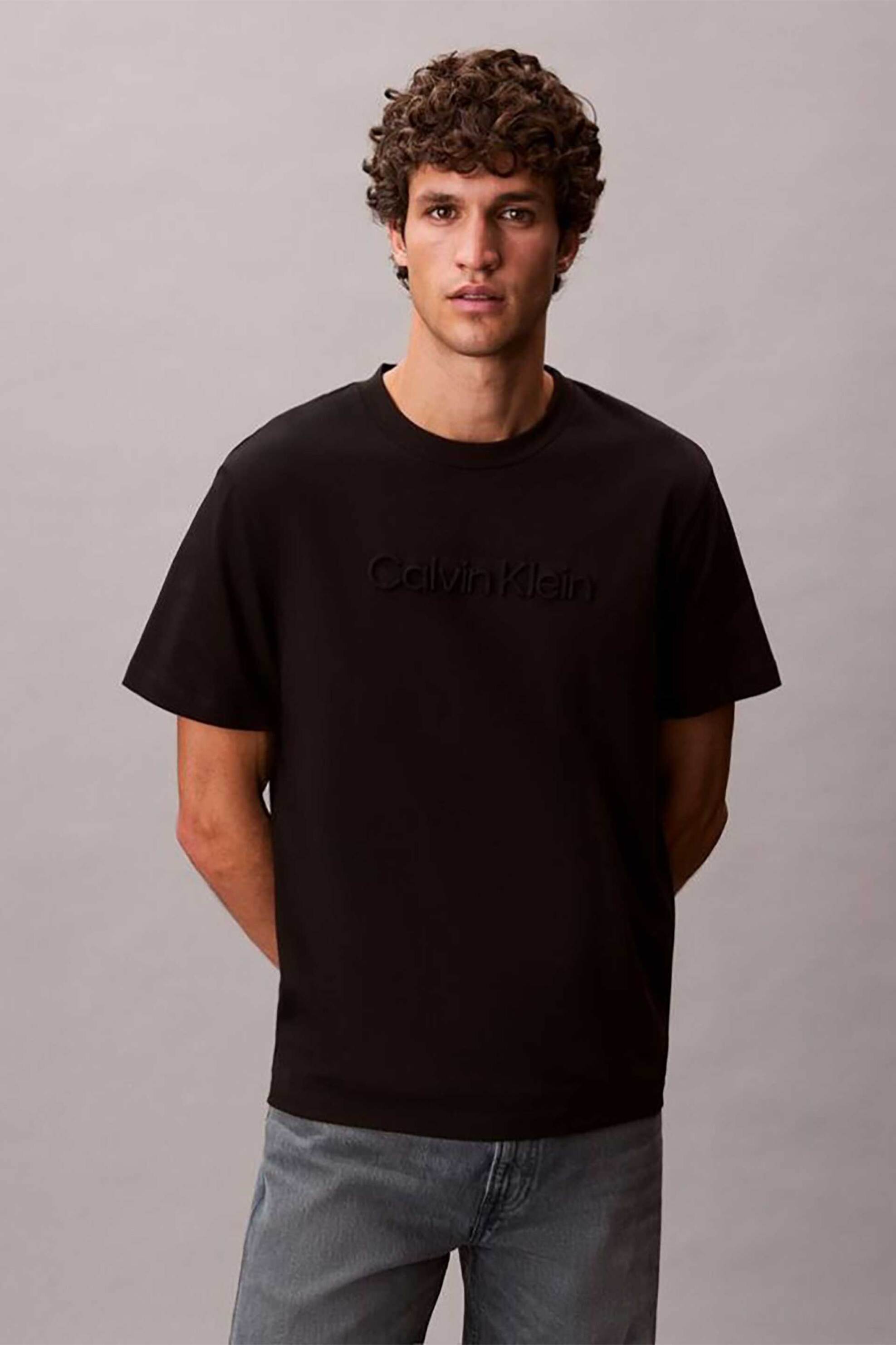 Calvin Klein ανδρικό T-shirt με ανάγλυφο λογότυπο - LV04LF811G Μαύρο