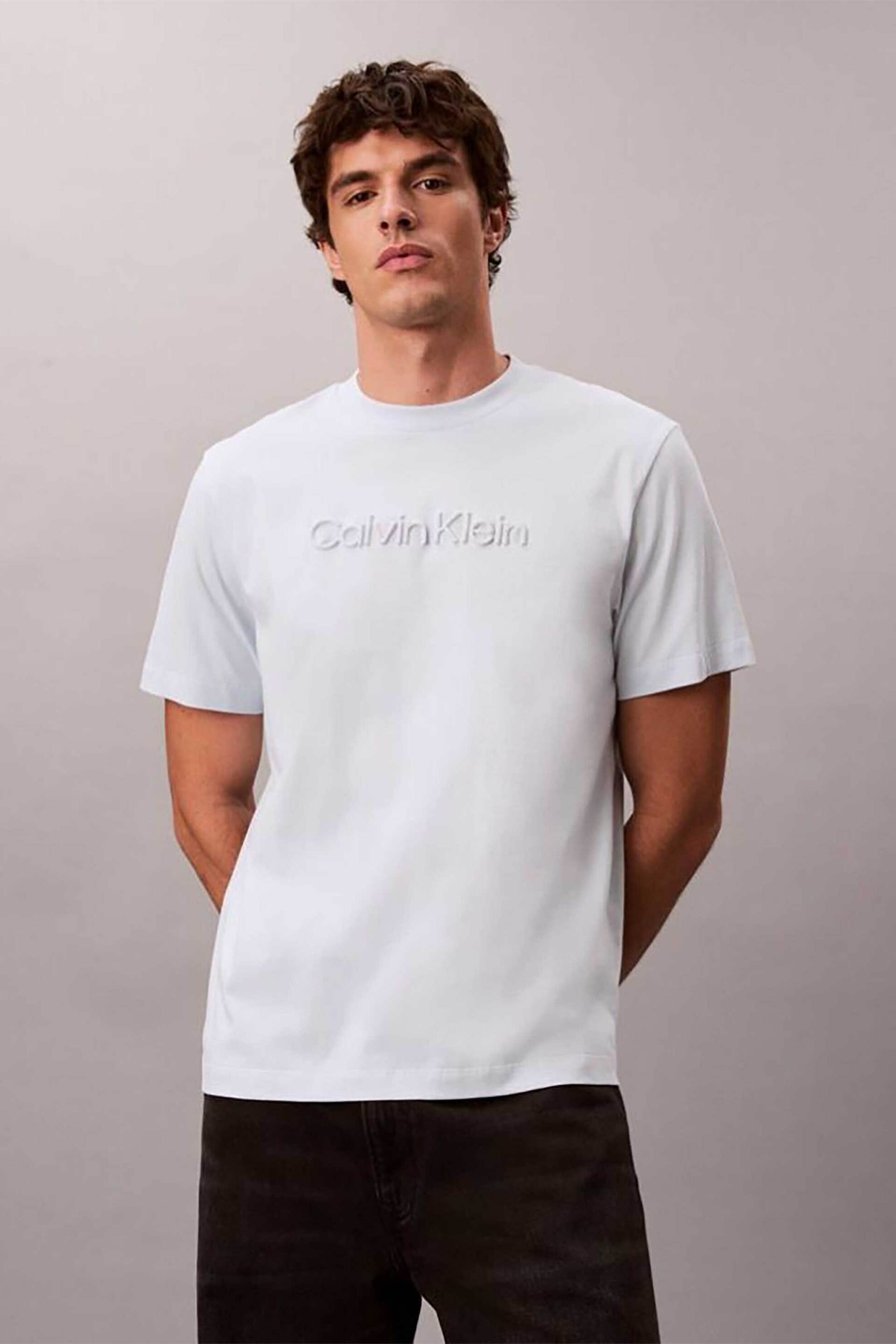 Calvin Klein ανδρικό T-shirt με ανάγλυφο λογότυπο - LV04LF811G Λευκό