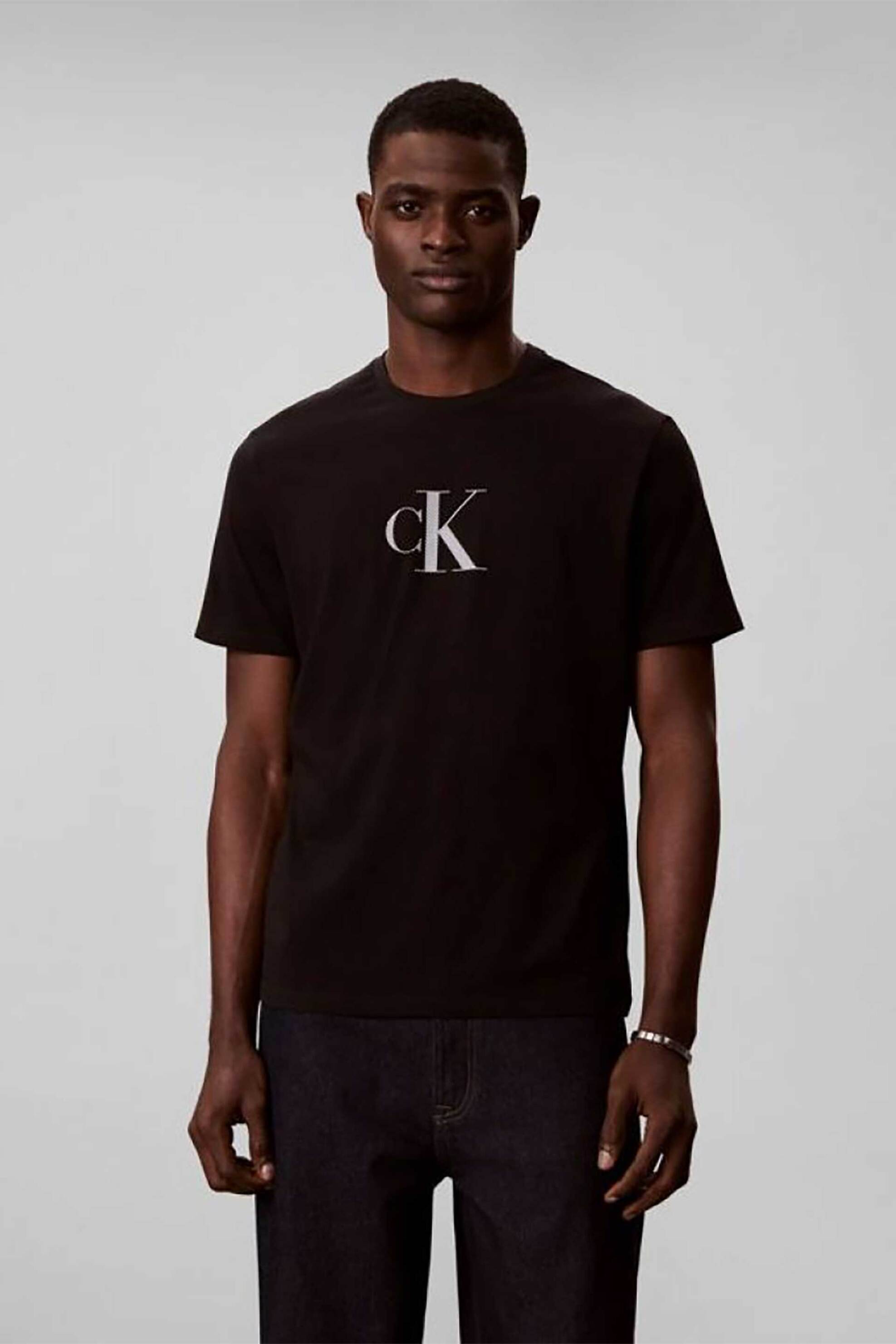 Calvin Klein ανδρικό T-shirt με distressed monogram print - LV04RF853G Μαύρο