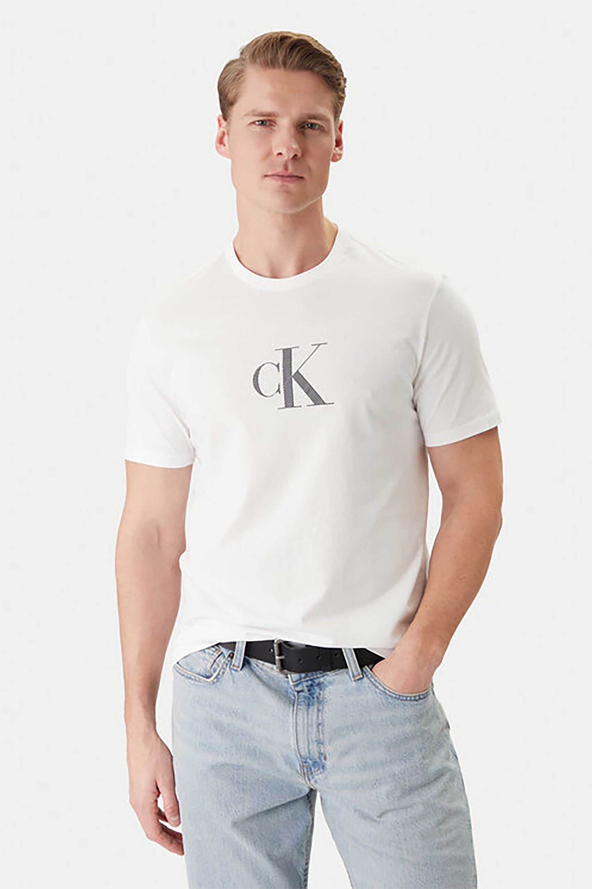Calvin Klein ανδρικό T-shirt με distressed monogram print - LV04RF853G Λευκό