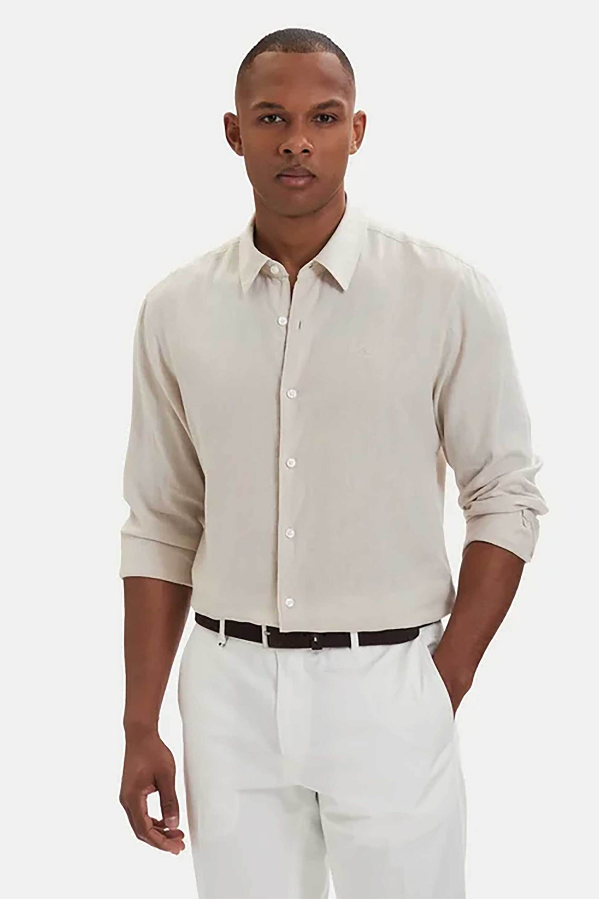 Calvin Klein ανδρικό πουκάμισο μονόχρωμο Regular Fit - LV04LE125G Μπεζ
