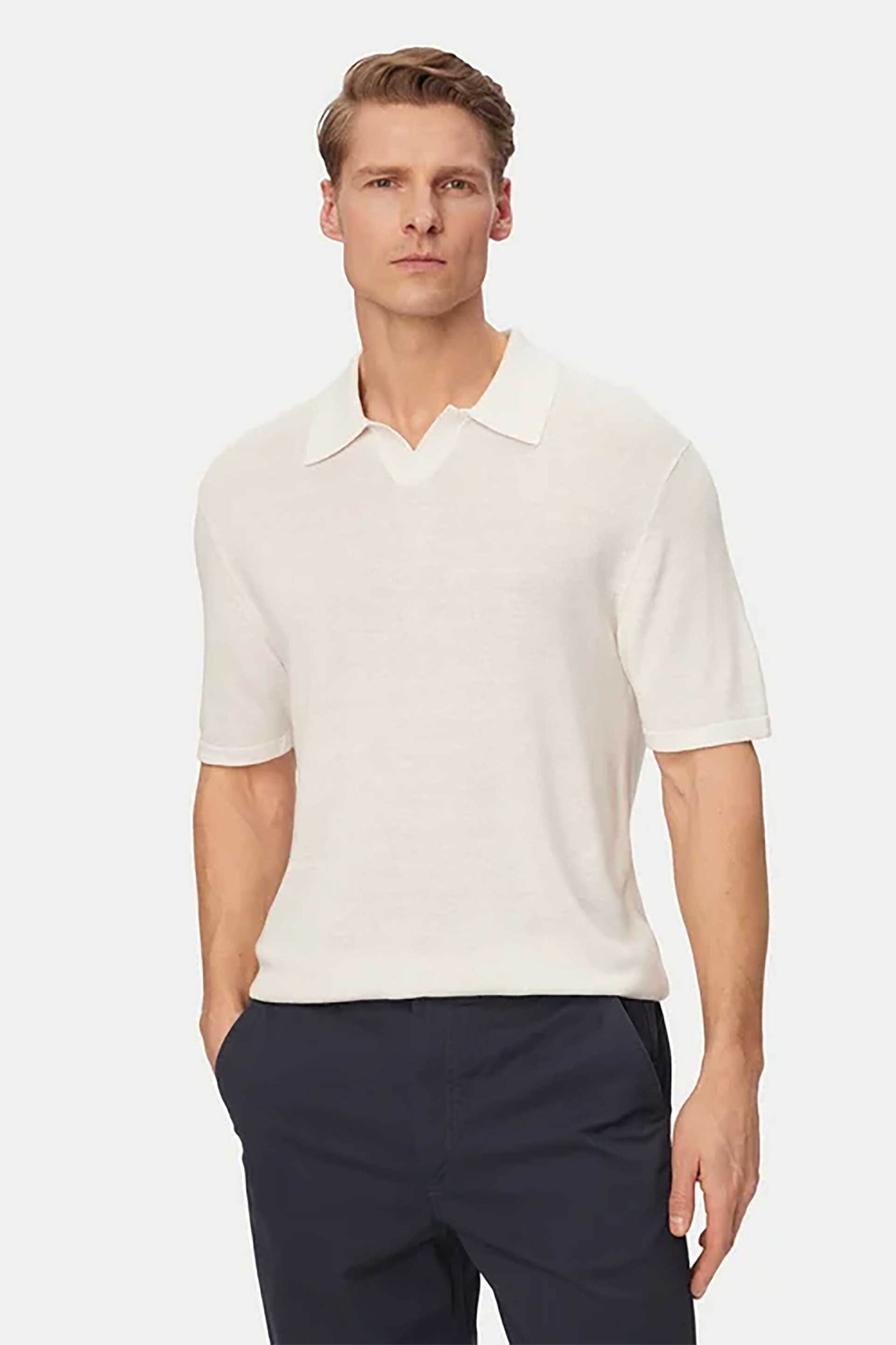 Calvin Klein ανδρική μπλούζα πόλο πλεκτή Regular Fit - LV04LF313G Εκρού