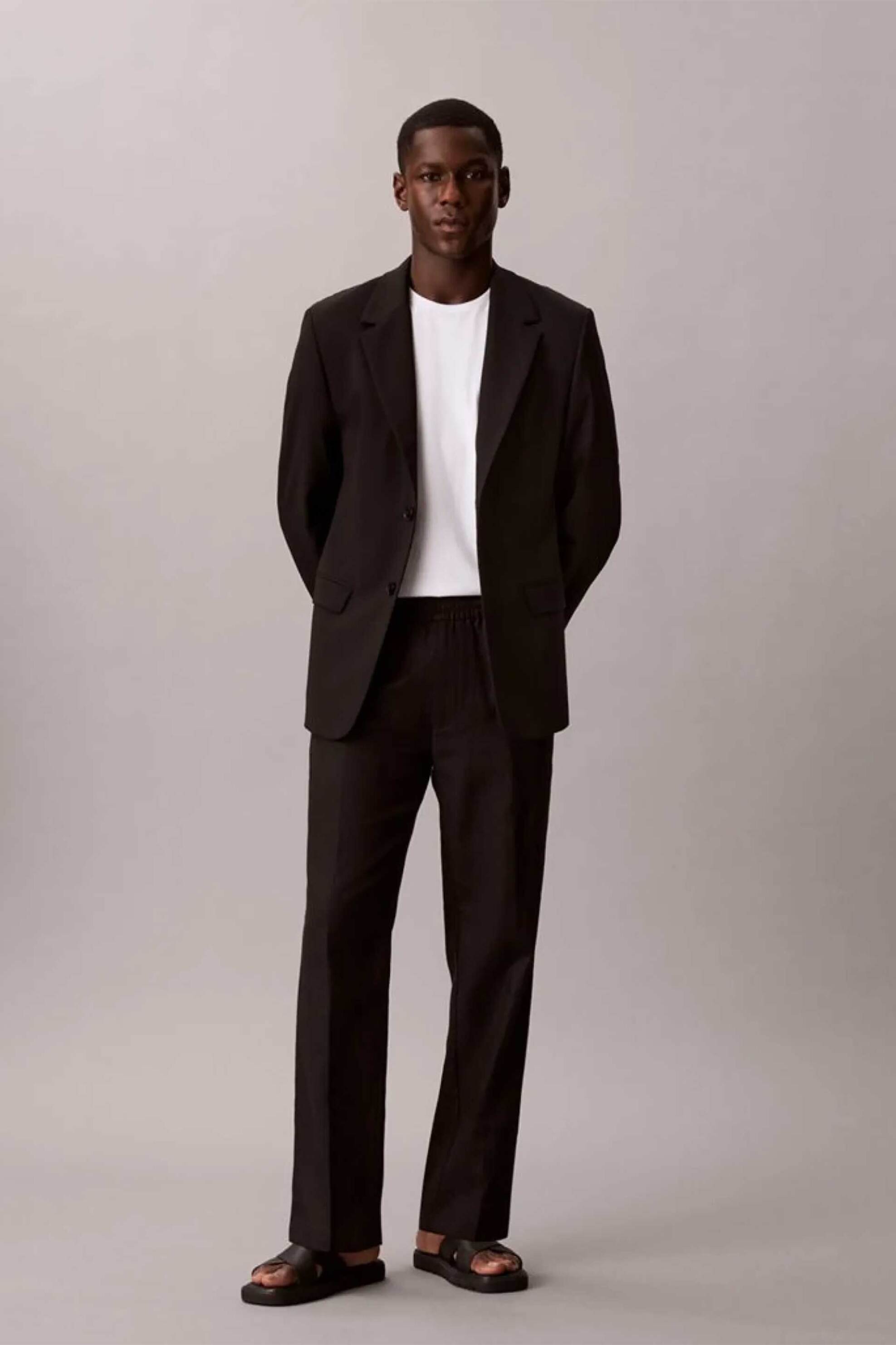 Calvin Klein ανδρικό παντελόνι με ελαστική μέση Straight Fit - LV04LF619G Μαύρο