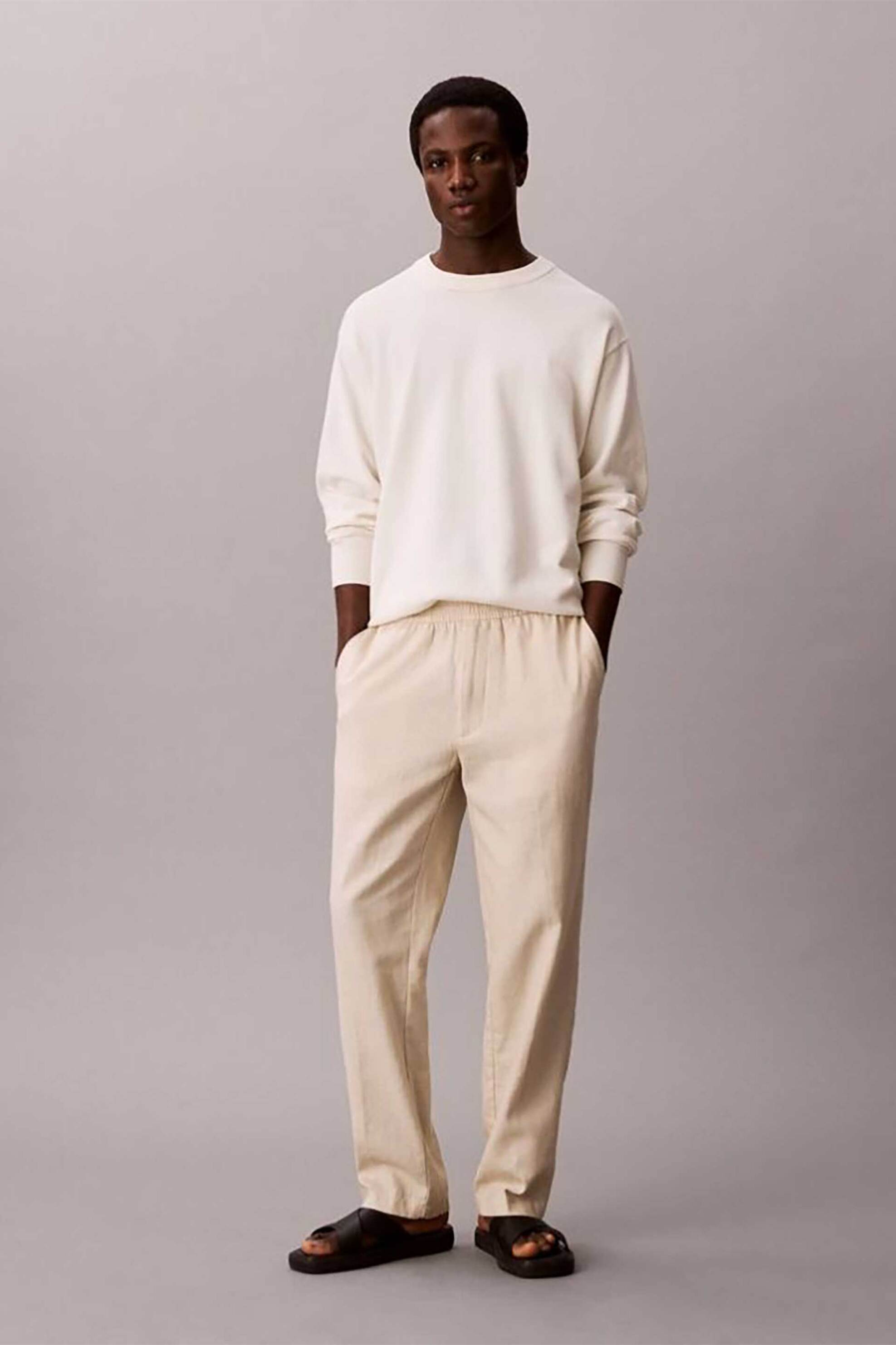 Calvin Klein ανδρικό παντελόνι με ελαστική μέση Straight Fit - LV04LF619G Μπεζ
