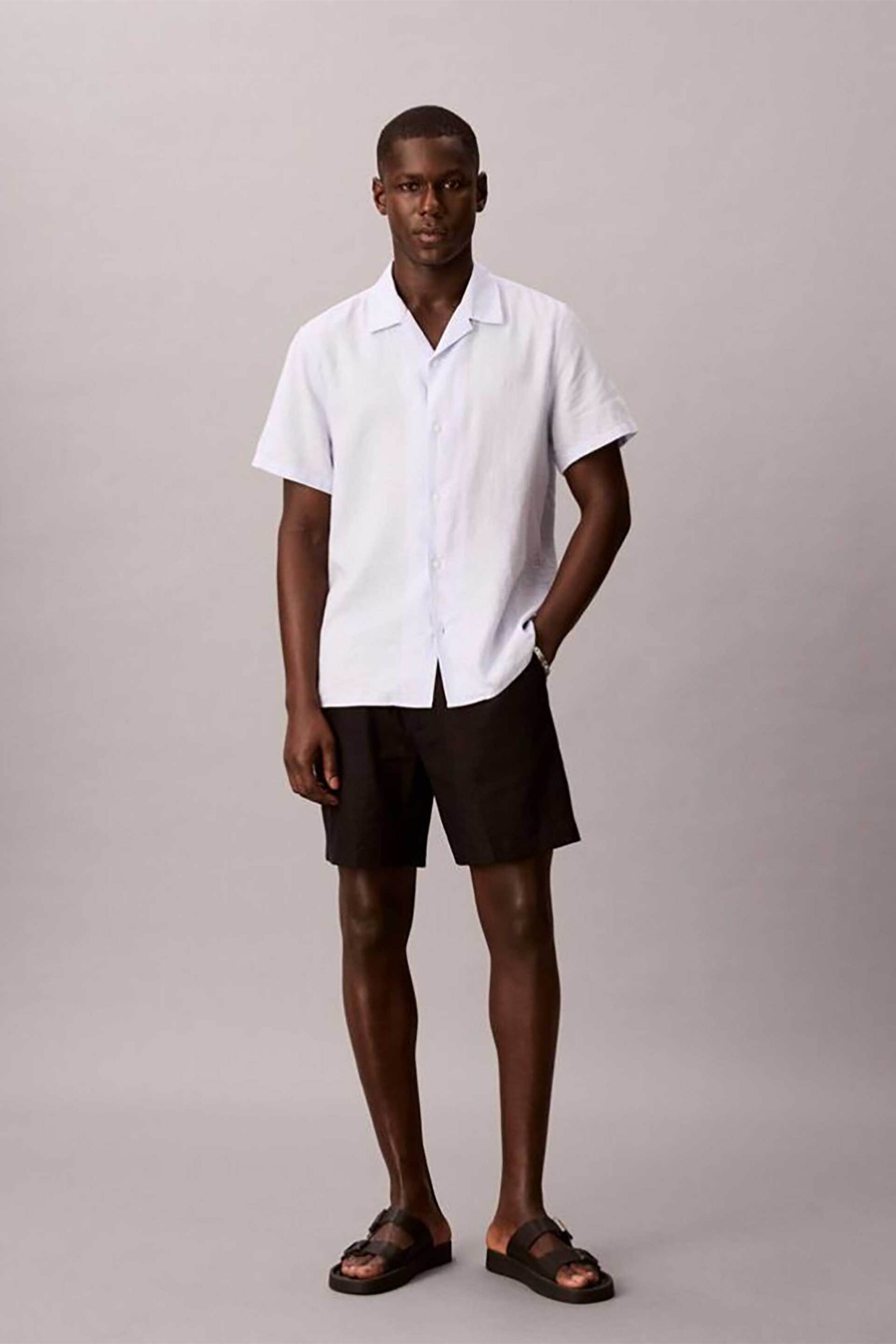 Calvin Klein ανδρικό σορτς με λινό Straight fit - LV04LF620G Μαύρο