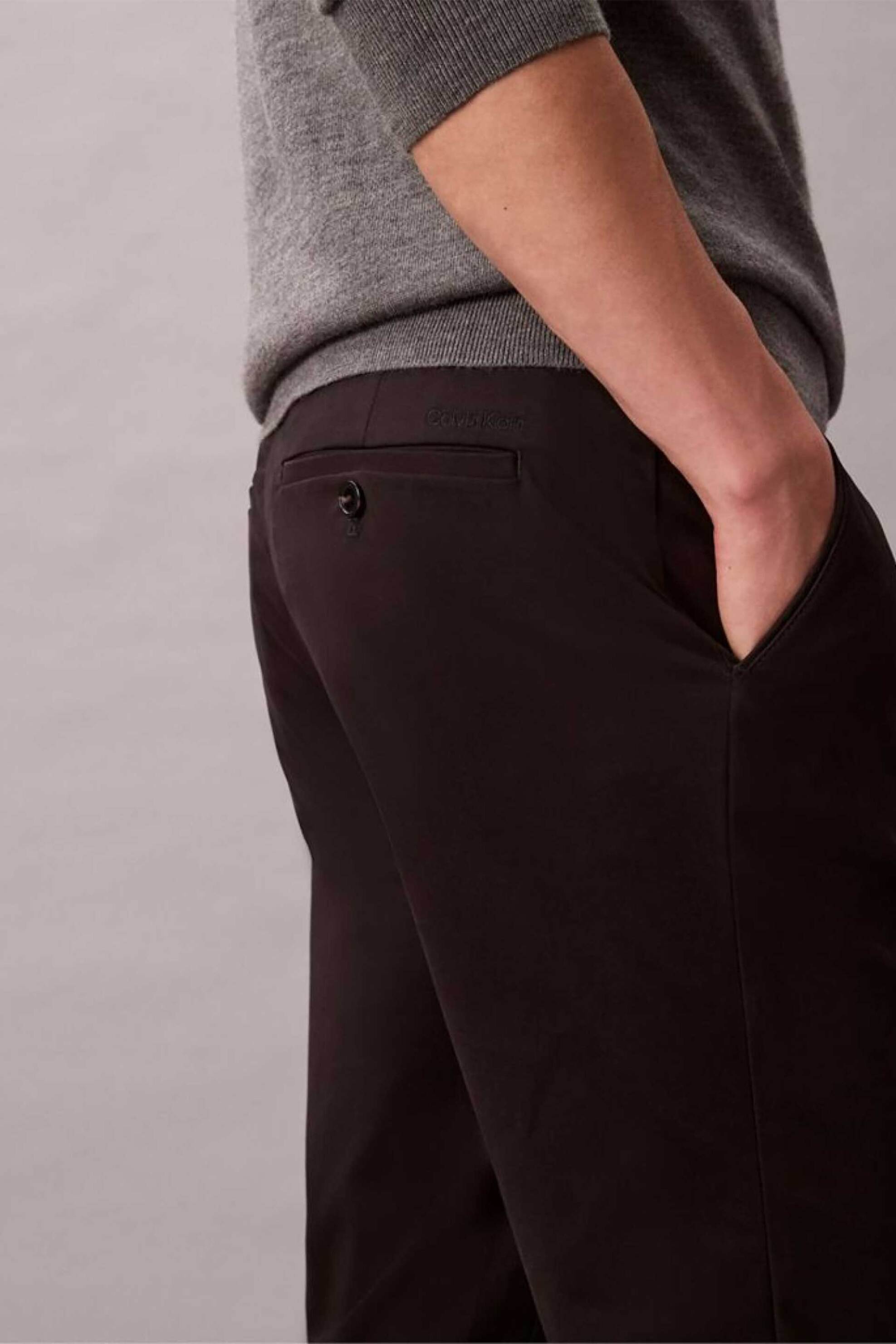 Calvin Klein Ανδρικό Παντελόνι Chino Σατέν Slim Fit - Lv04Ld613G Μαύρο