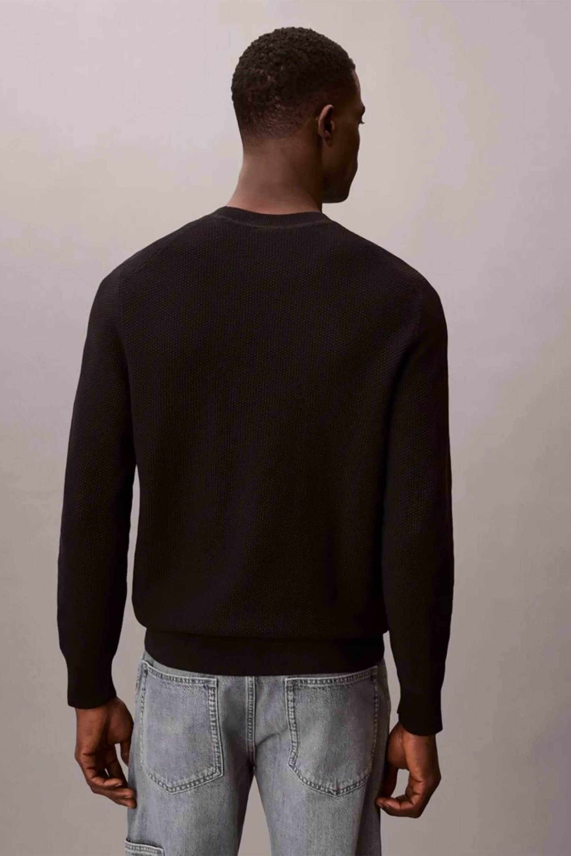 Calvin Klein Ανδρικό Πουλόβερ Textured με Κεντημένο Monogram - Lv04Lf304G Μαύρο