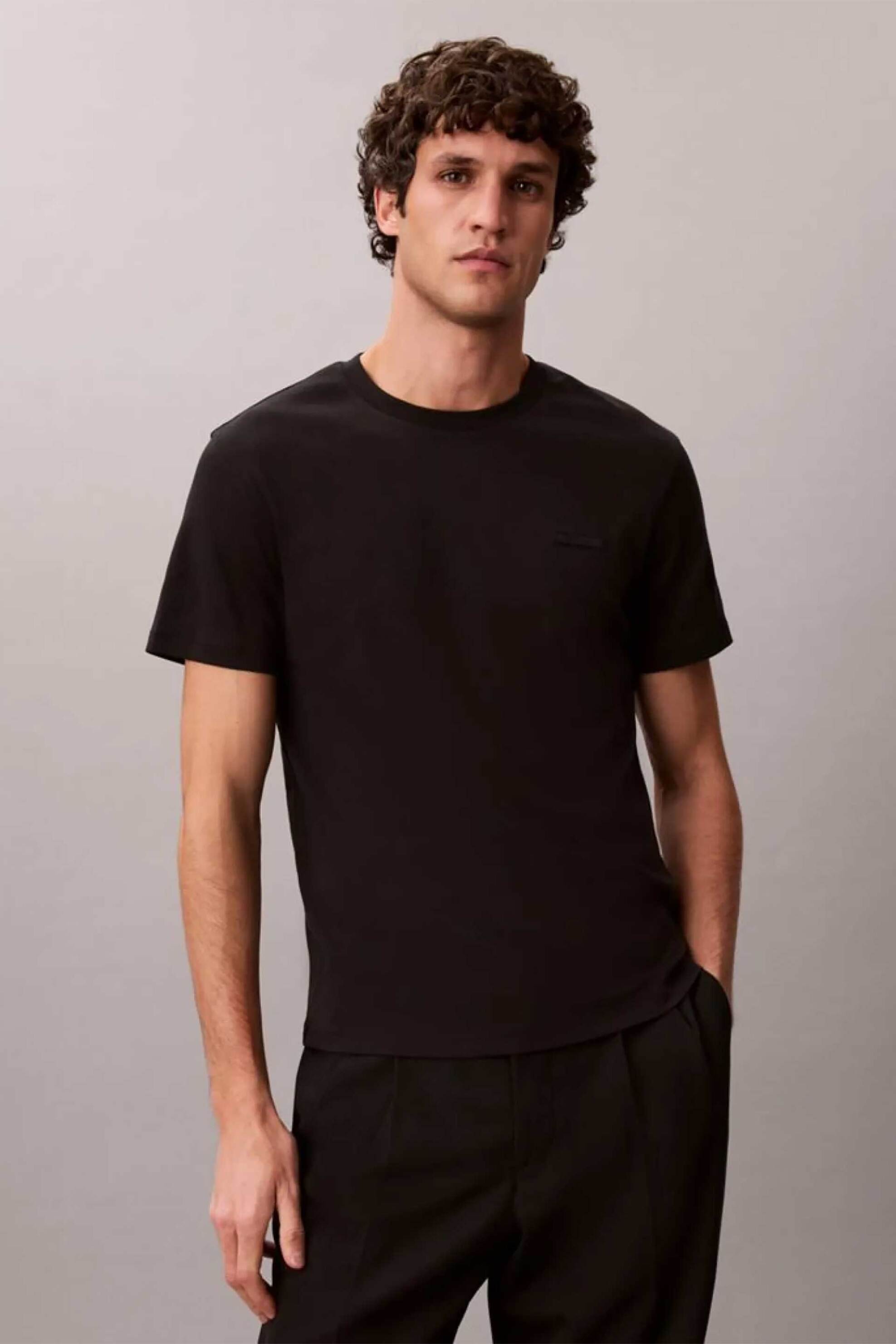 Calvin Klein ανδρικό T-shirt με logo patch Slim Fit - LV04LG222G Μαύρο