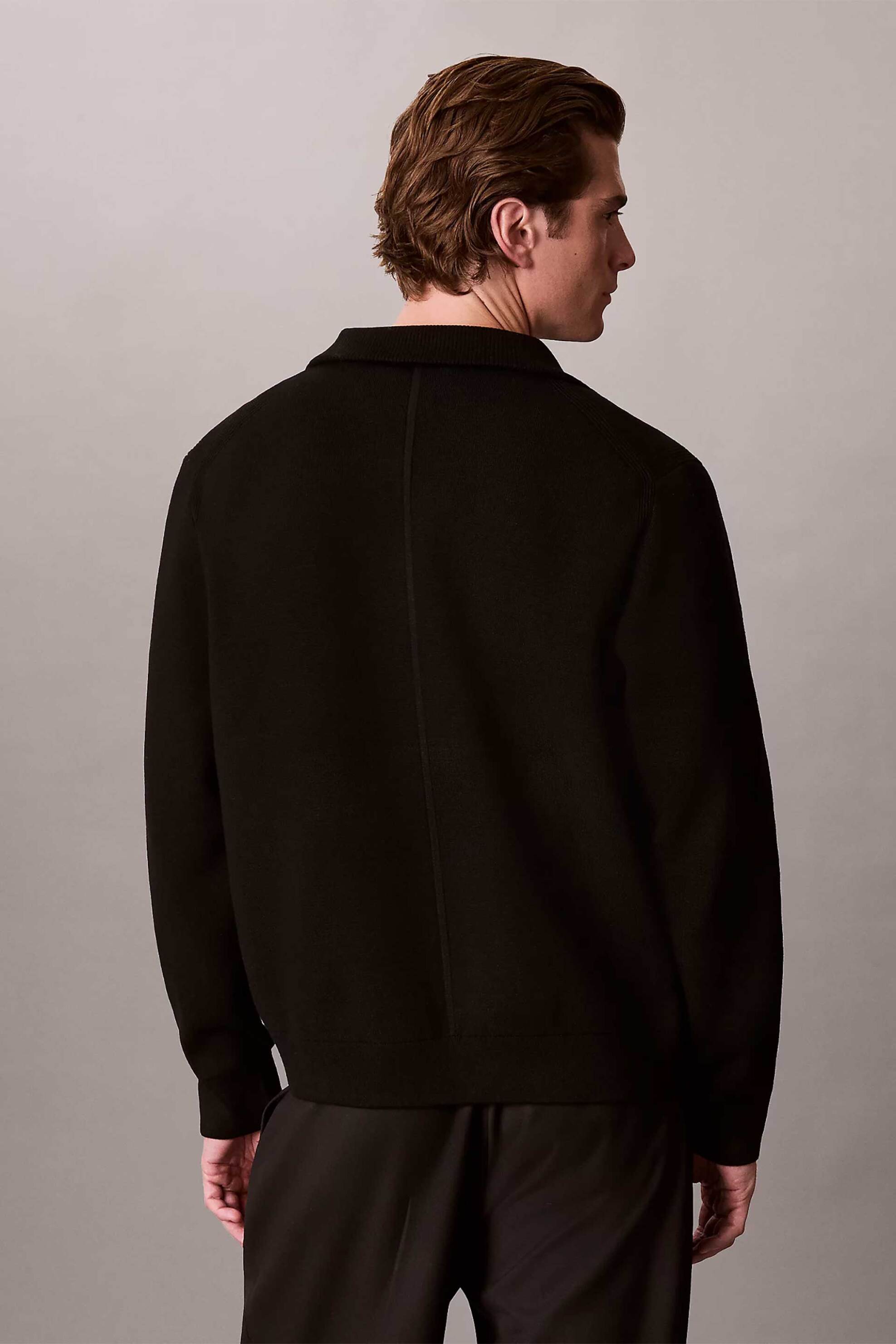 Calvin Klein Ανδρική Πλεκτή Μπλούζα με 1 2 Φερμουάρ Και Logo Patch Regular Fit - Lv04Lh329G Μαύρο