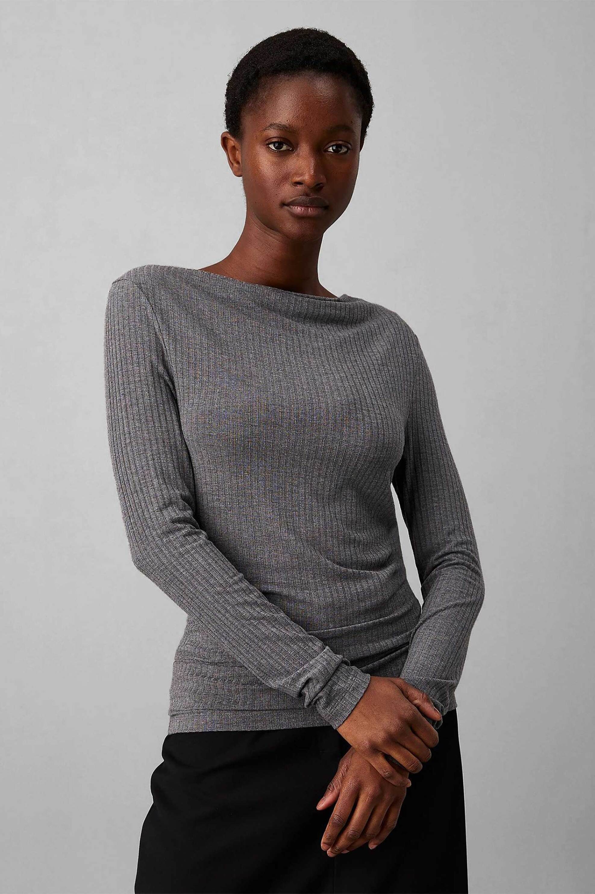 Calvin Klein γυναικεία πλεκτή μπλούζα ribbed Slim Fit - K20K207750 Γκρι