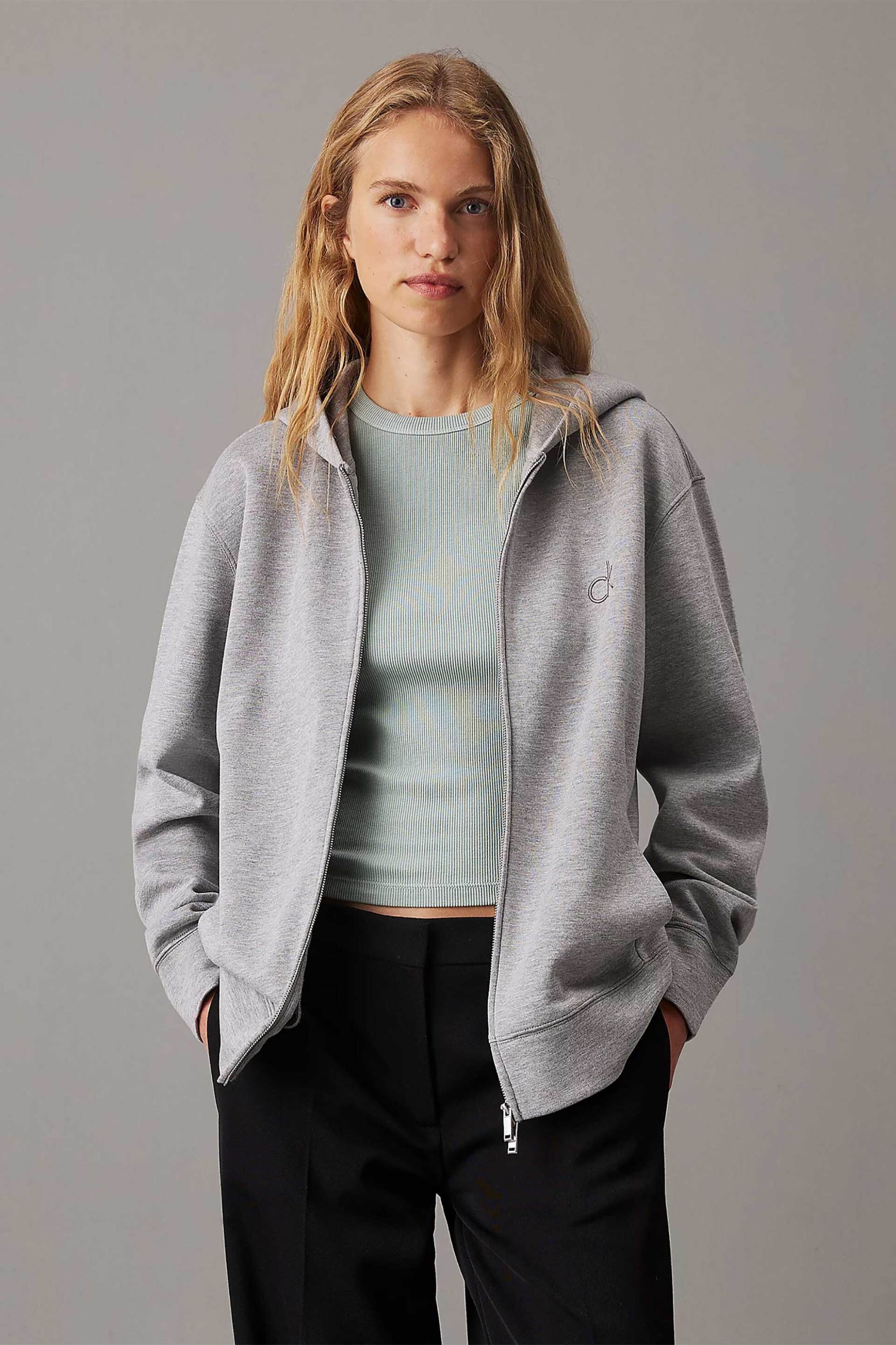 CALVIN KLEIN Calvin Klein γυναικεία ζακέτα φούτερ με κουκούλα και λογότυπο Relaxed Fit - K20K208087 Γκρι