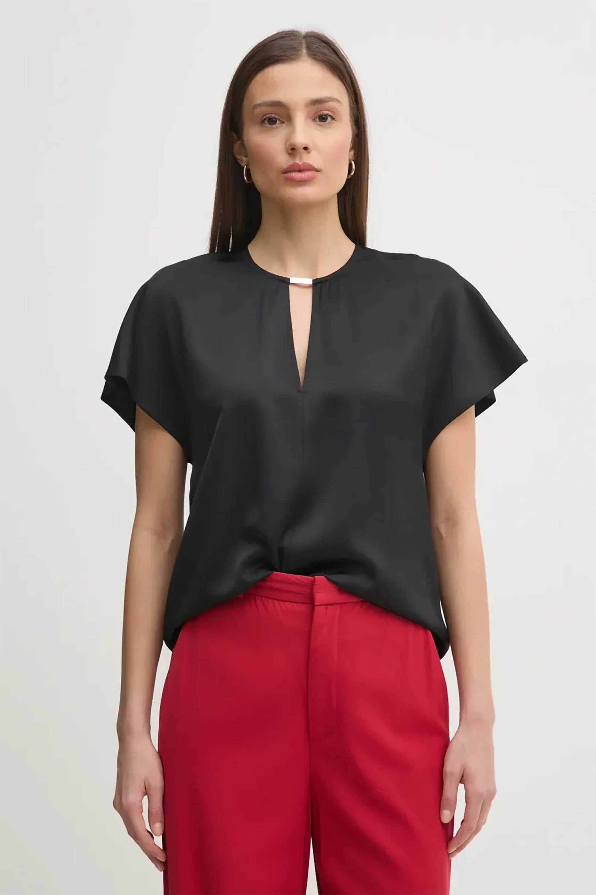 Calvin Klein Calvin Klein γυναικεία μπλούζα σατέν με μεταλλική λεπτομέρεια - K20K208191 Μαύρο 2025