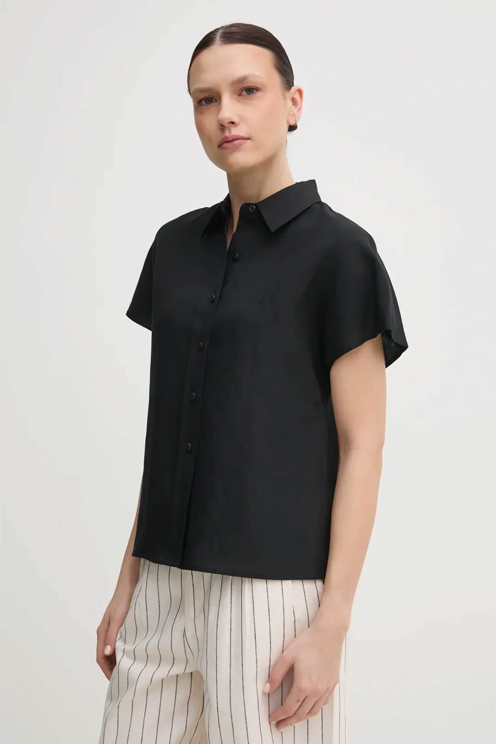 Calvin Klein Calvin Klein γυναικείο πουκάμισο μονόχρωμο με λινάρι - K20K208322 Μαύρο 2025