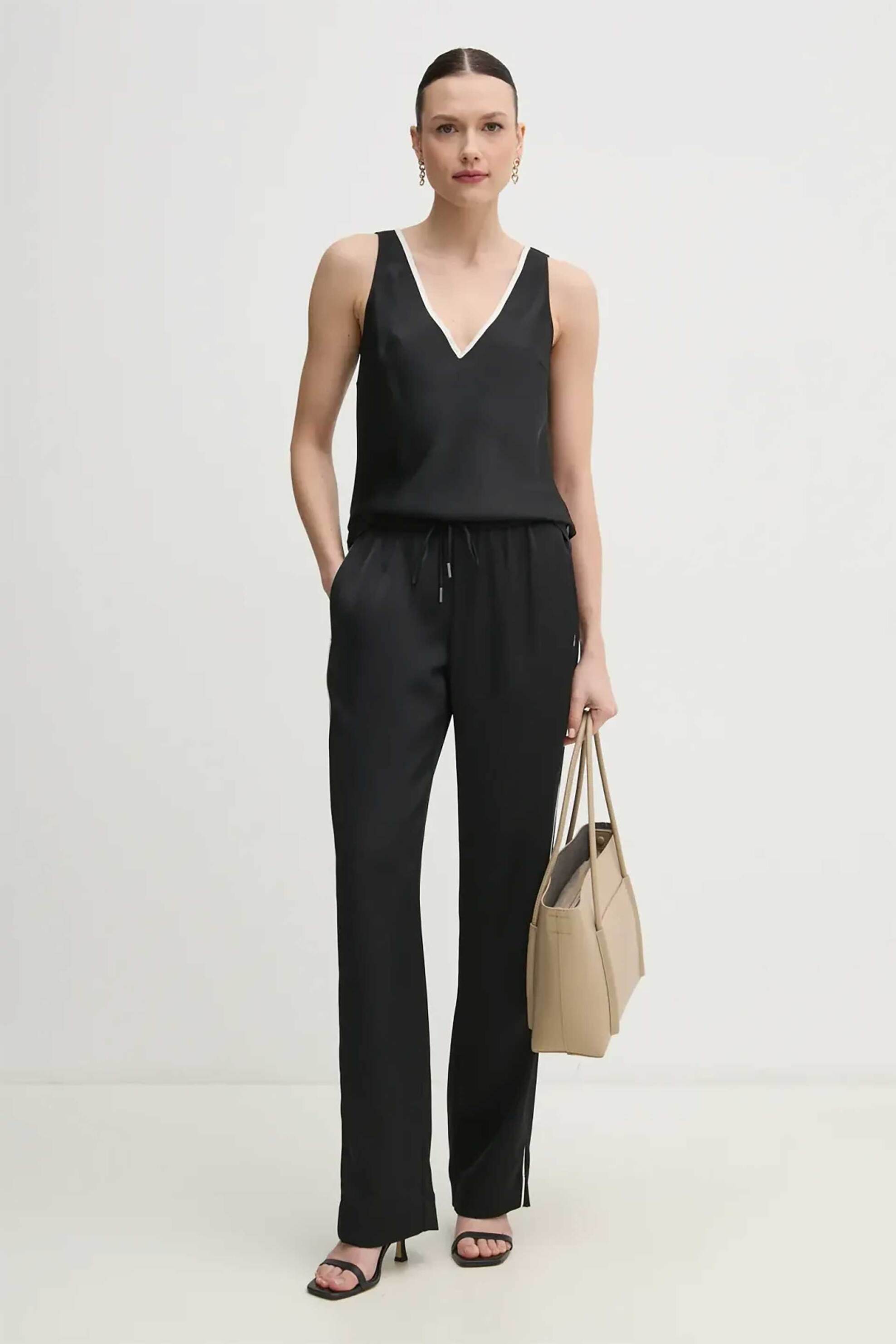 Calvin Klein Calvin Klein γυναικείο παντελόνι σατέν με ρέλι - K20K208365 Μαύρο 2025