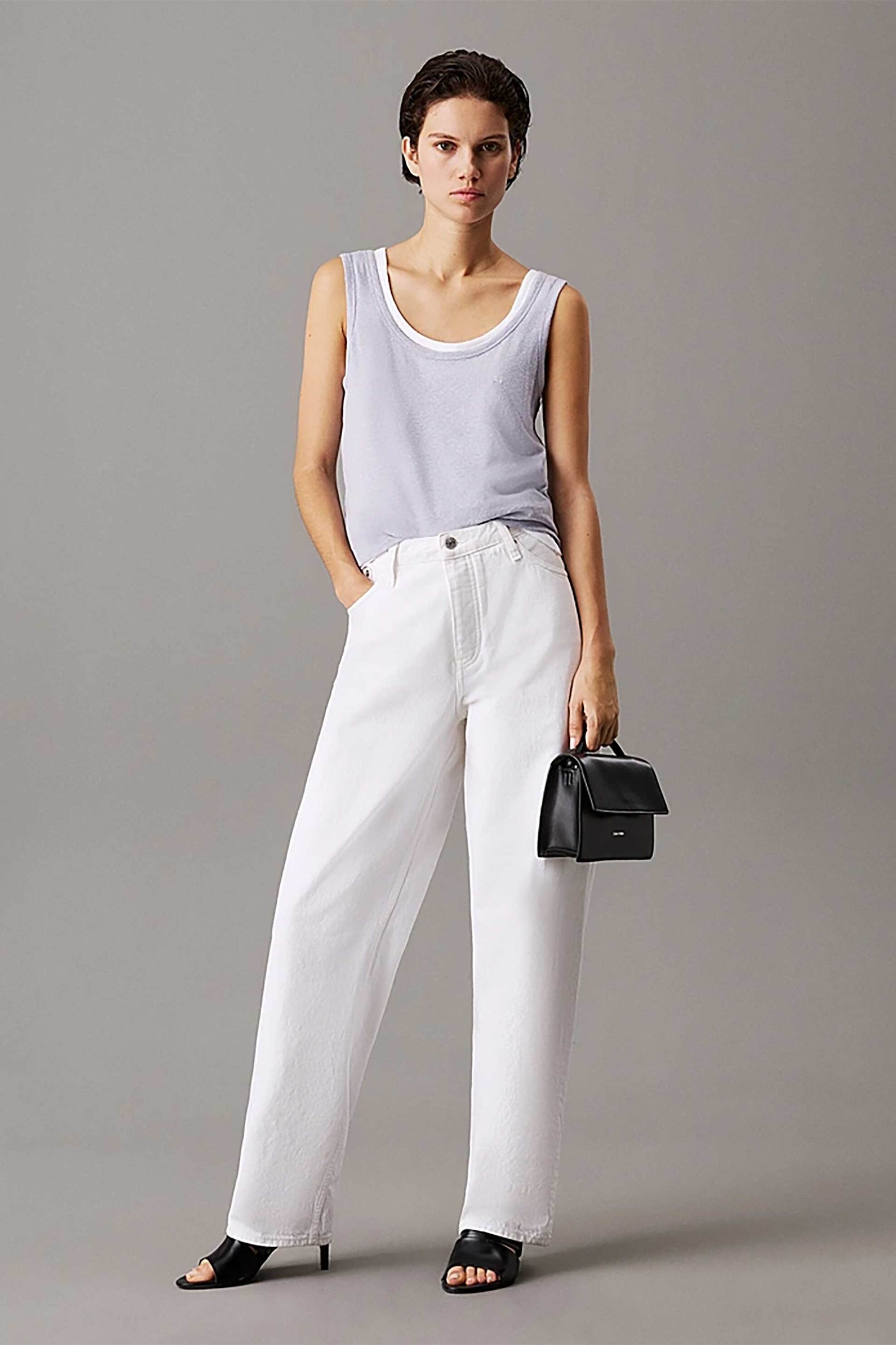 CALVIN KLEIN Calvin Klein γυναικείο αμάνικο τοπ με λινάρι Slim Fit - K20K208396 Λιλά - 2