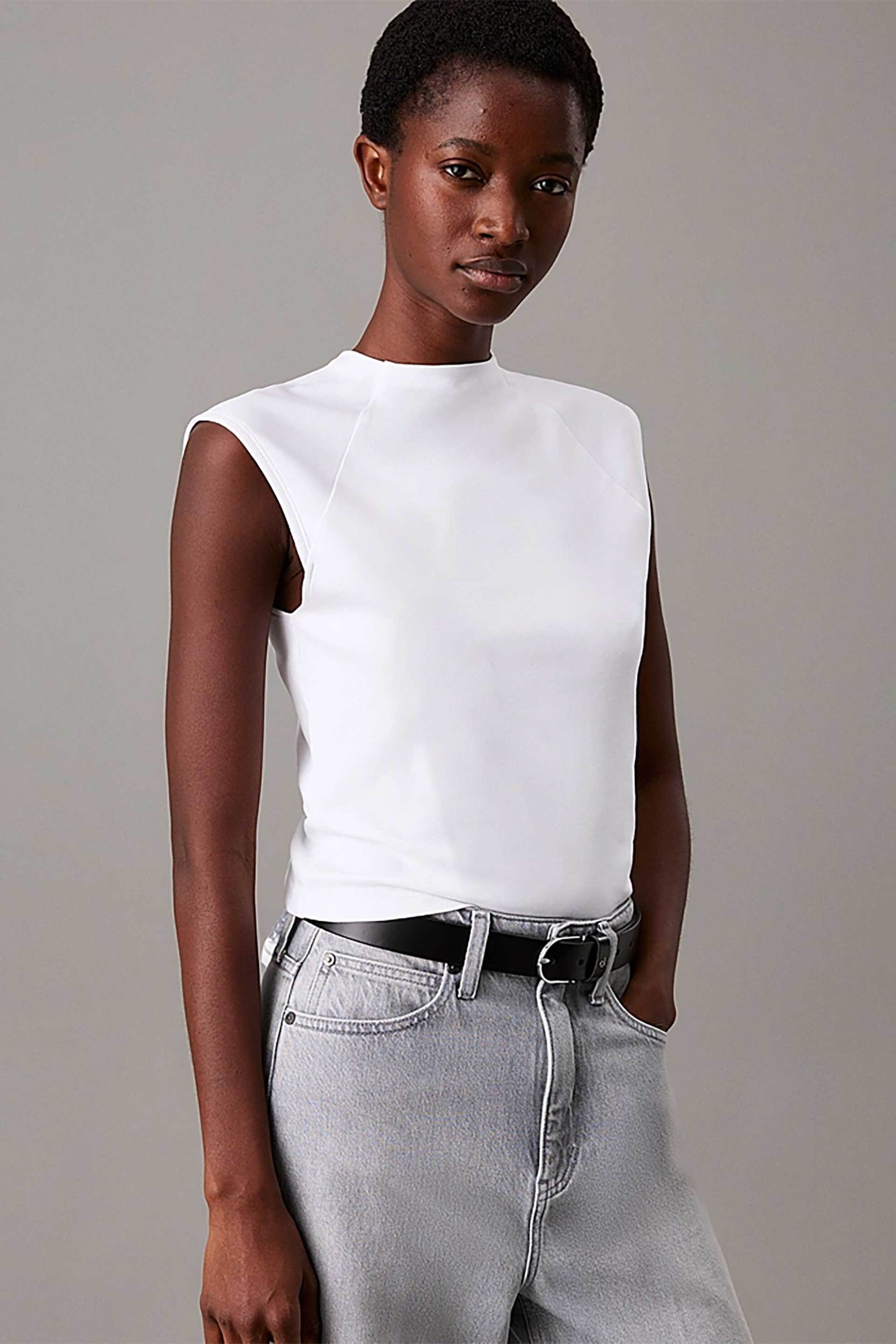 Calvin Klein Calvin Klein γυναικείο τοπ με κλειστή λαιμόκοψη - K20K208422 Λευκό 2025