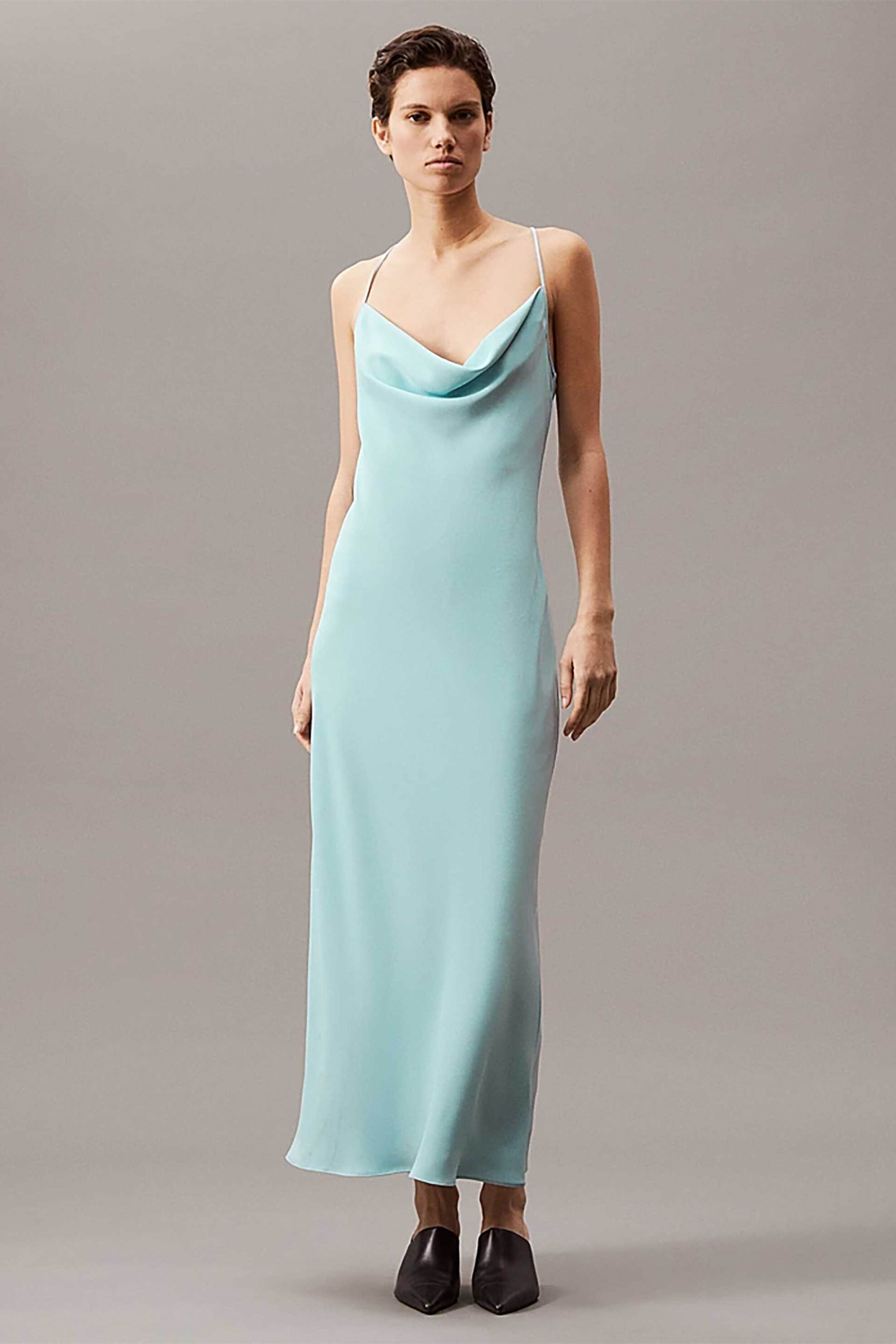 Calvin Klein Calvin Klein γυναικείο φόρεμα midi crepe με ντραπέ λαιμόκοψη - LV044B053G Βεραμάν 2025