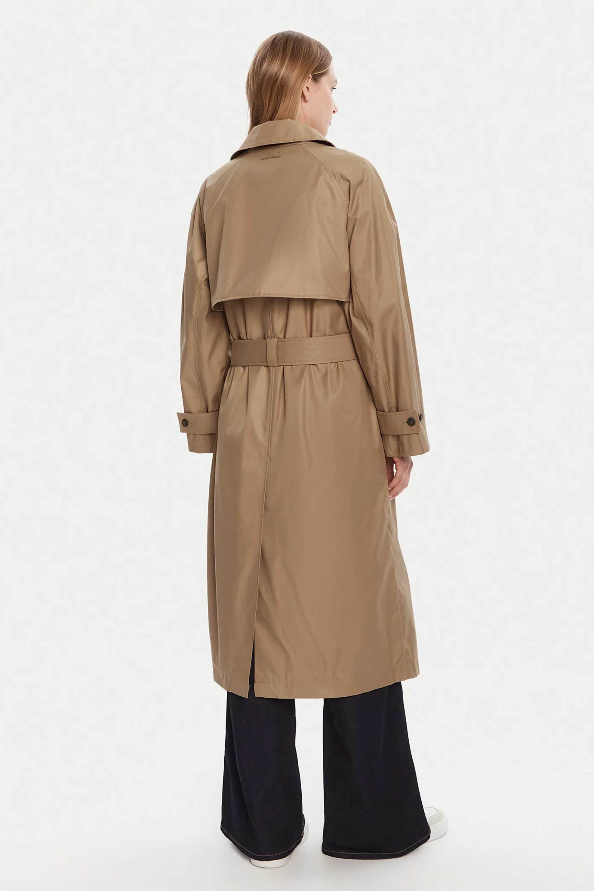 Calvin Klein γυναικεία καπαρντίνα μονόχρωμη με ζώνη Regular Fit - LV044C501G Καφέ φωτογραφία