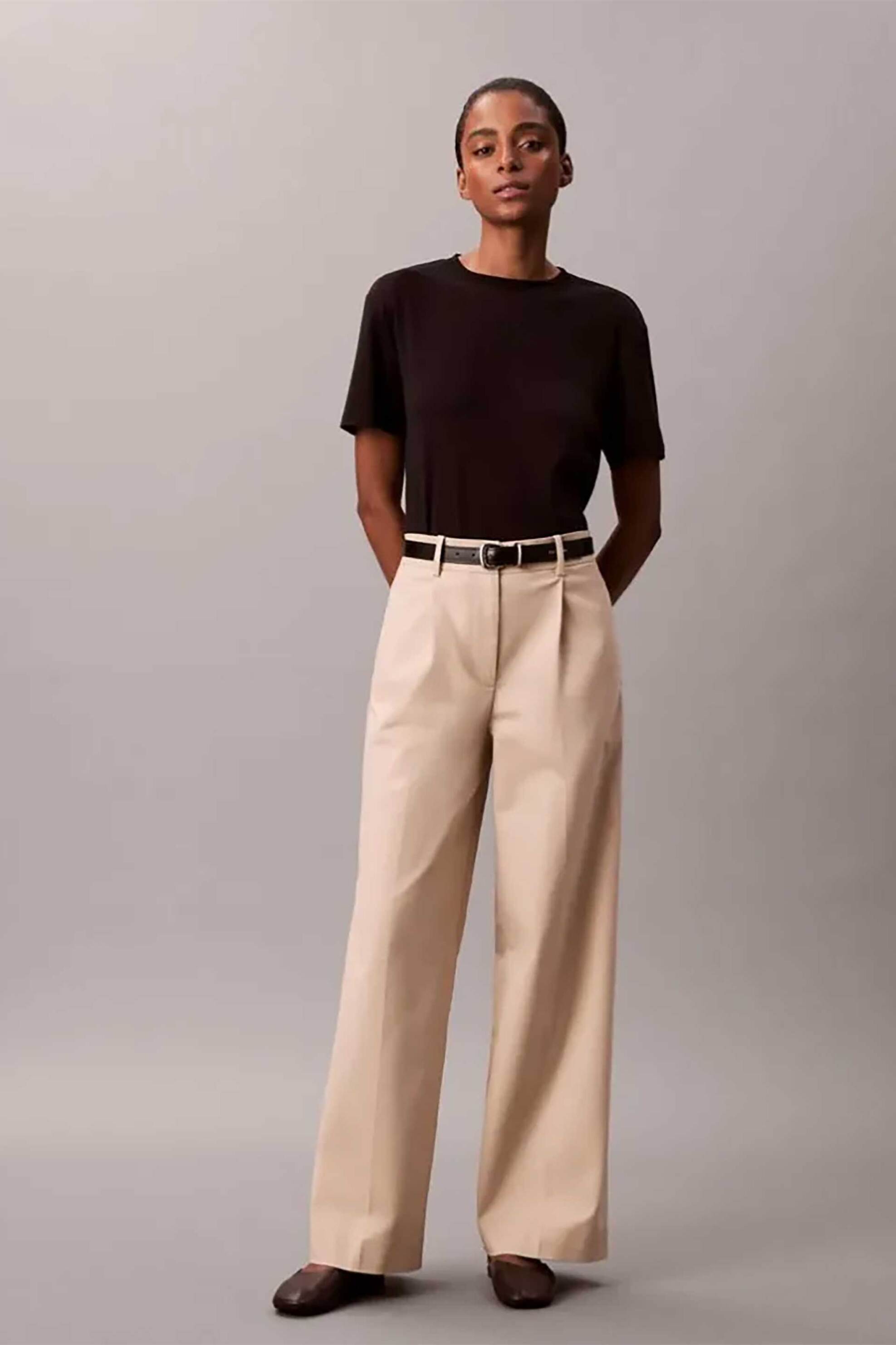 Calvin Klein γυναικείο chino παντελόνι Relaxed Fit - LV044D664G Χακί