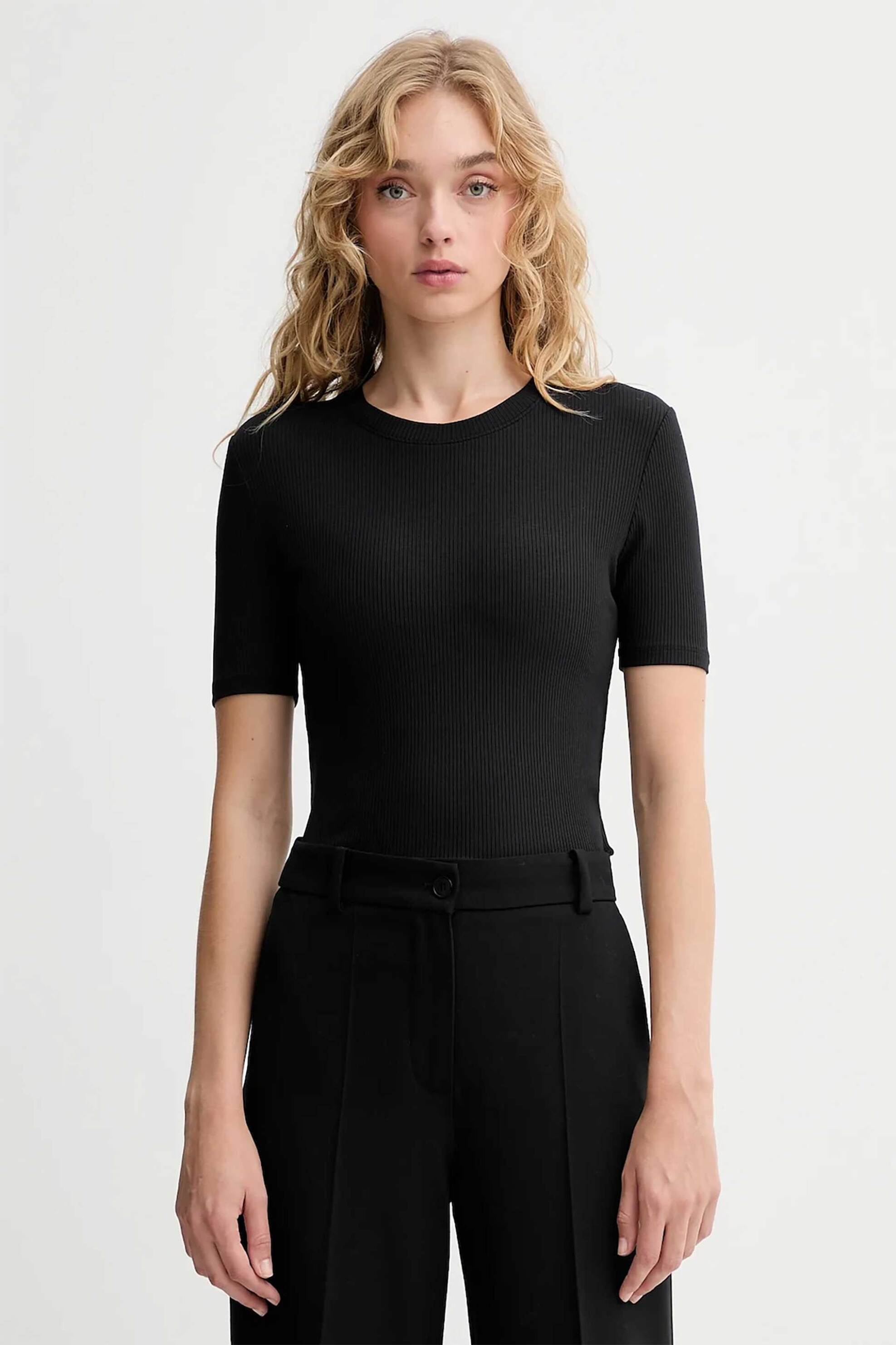 Calvin Klein γυναικείο T-shirt με μεταλλικό λογότυπο - LV044D246G Μαύρο