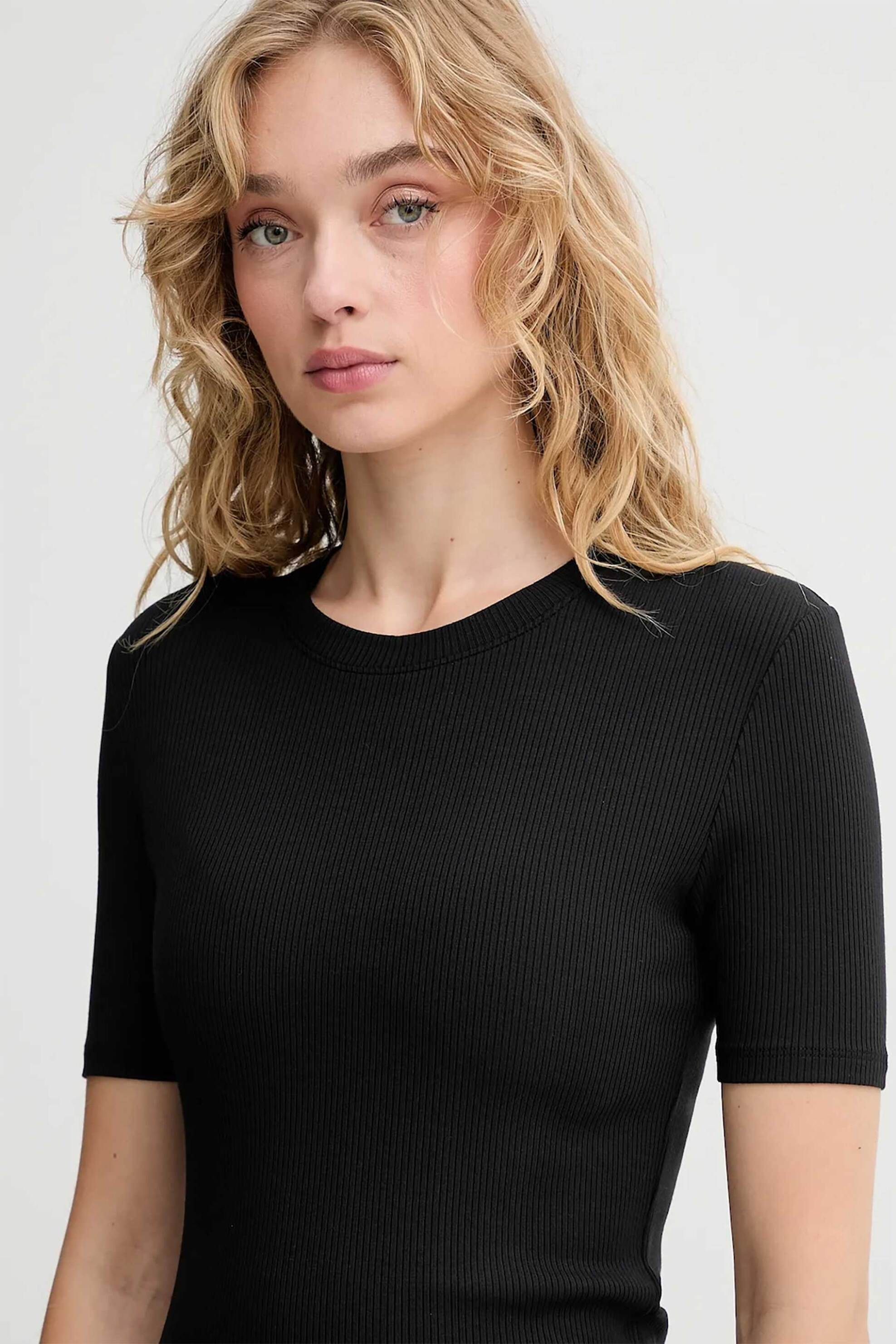 Calvin Klein γυναικείο T-shirt με μεταλλικό λογότυπο - LV044D246G Μαύρο