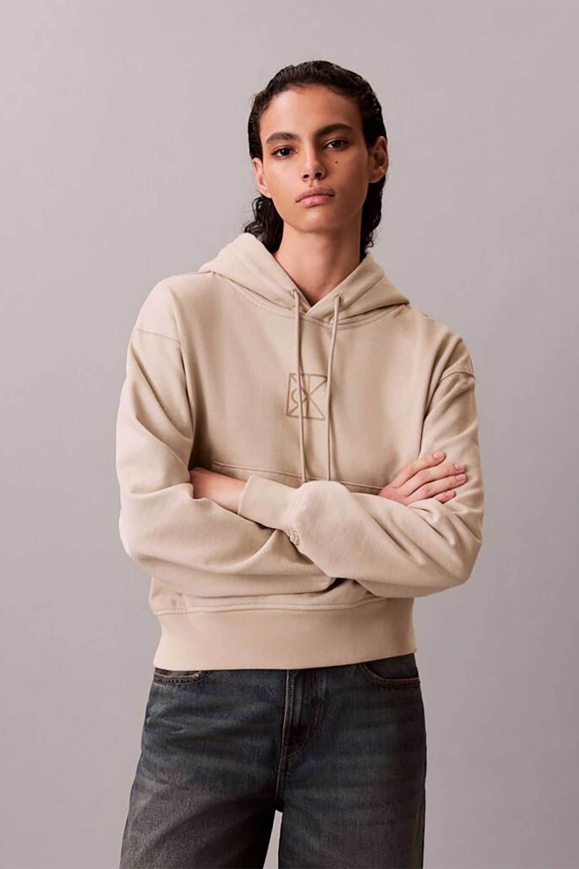 Calvin Klein γυναικεία μπλούζα φούτερ με λογότυπο Relaxed Fit - LV047E240G Μπεζ