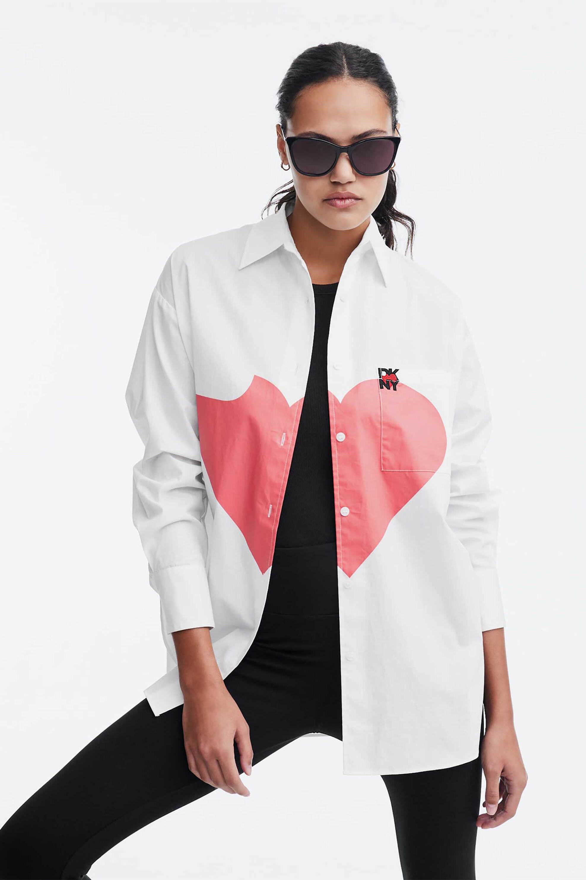 DKNY γυναικείο πουκάμισο oversized με print - D2B4A104 Λευκό
