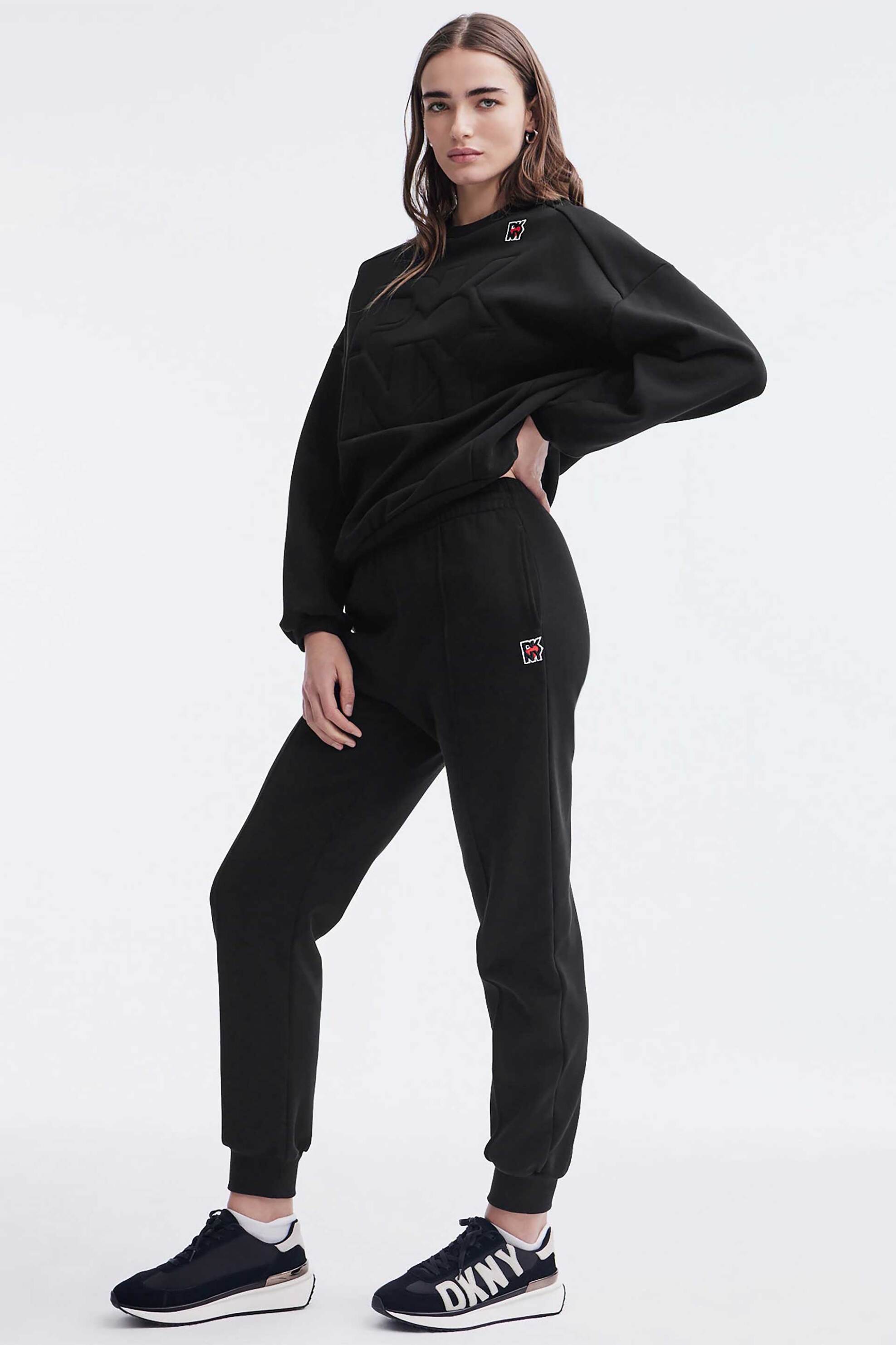 DKNY γυναικείο παντελόνι φόρμας με logo patch Relaxed Fit - D2B4A140 Μαύρο