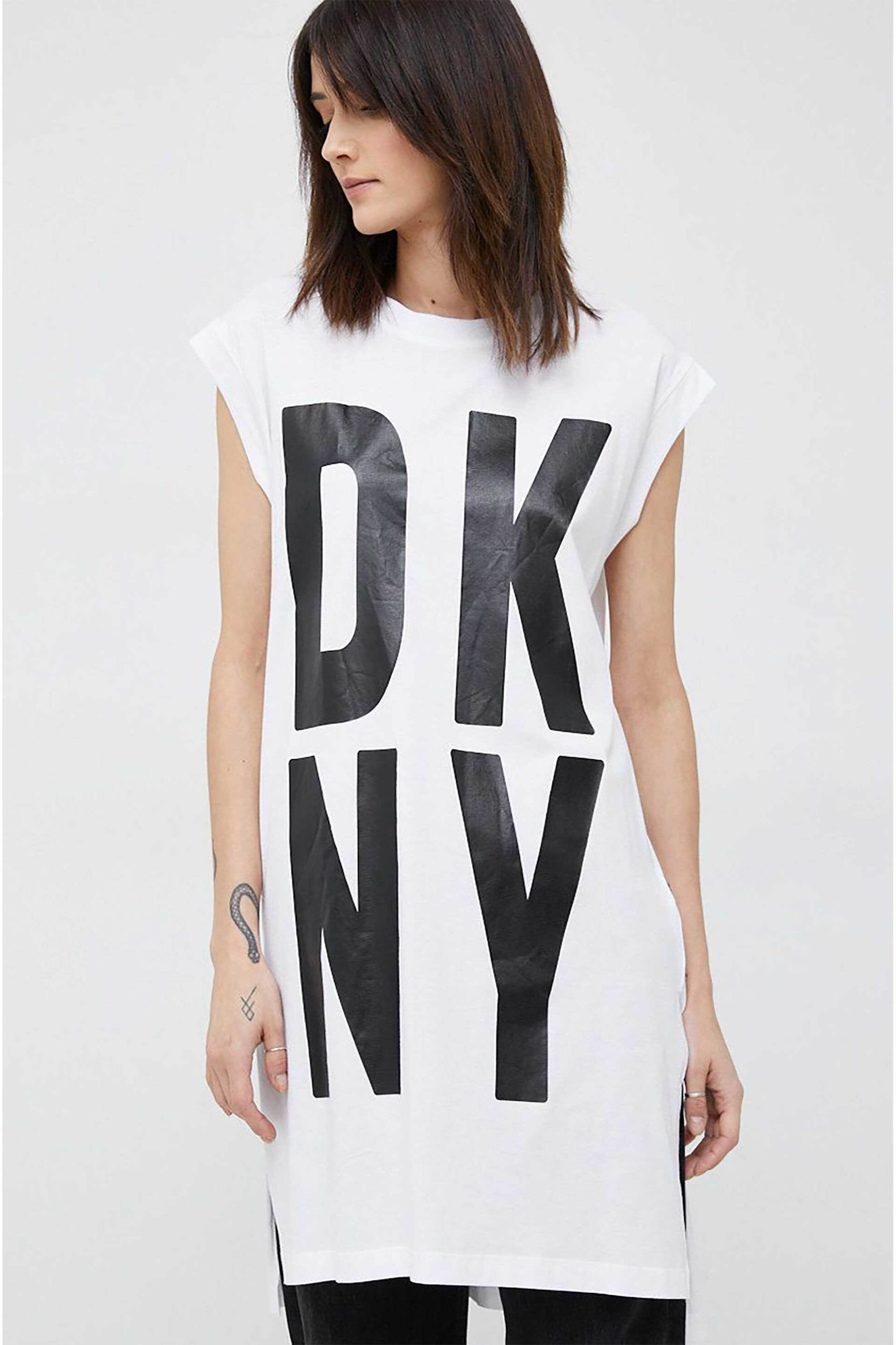 DKNY γυναικεία μακριά μπλούζα με σταμπωτό λογότυπο - P1RHRB2M Λευκό